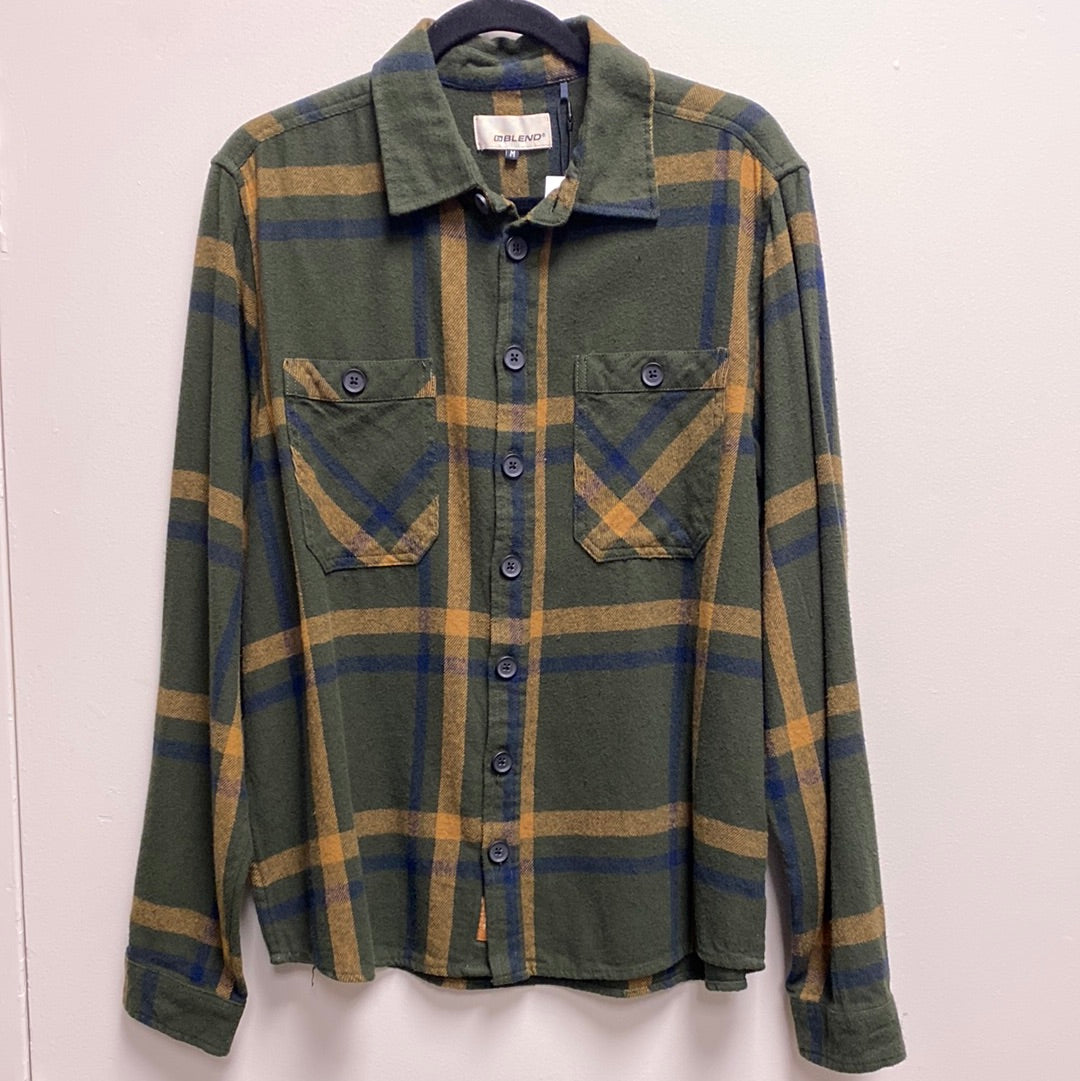 BLEND PLAID SHIRT DARK OLIVE GREEN