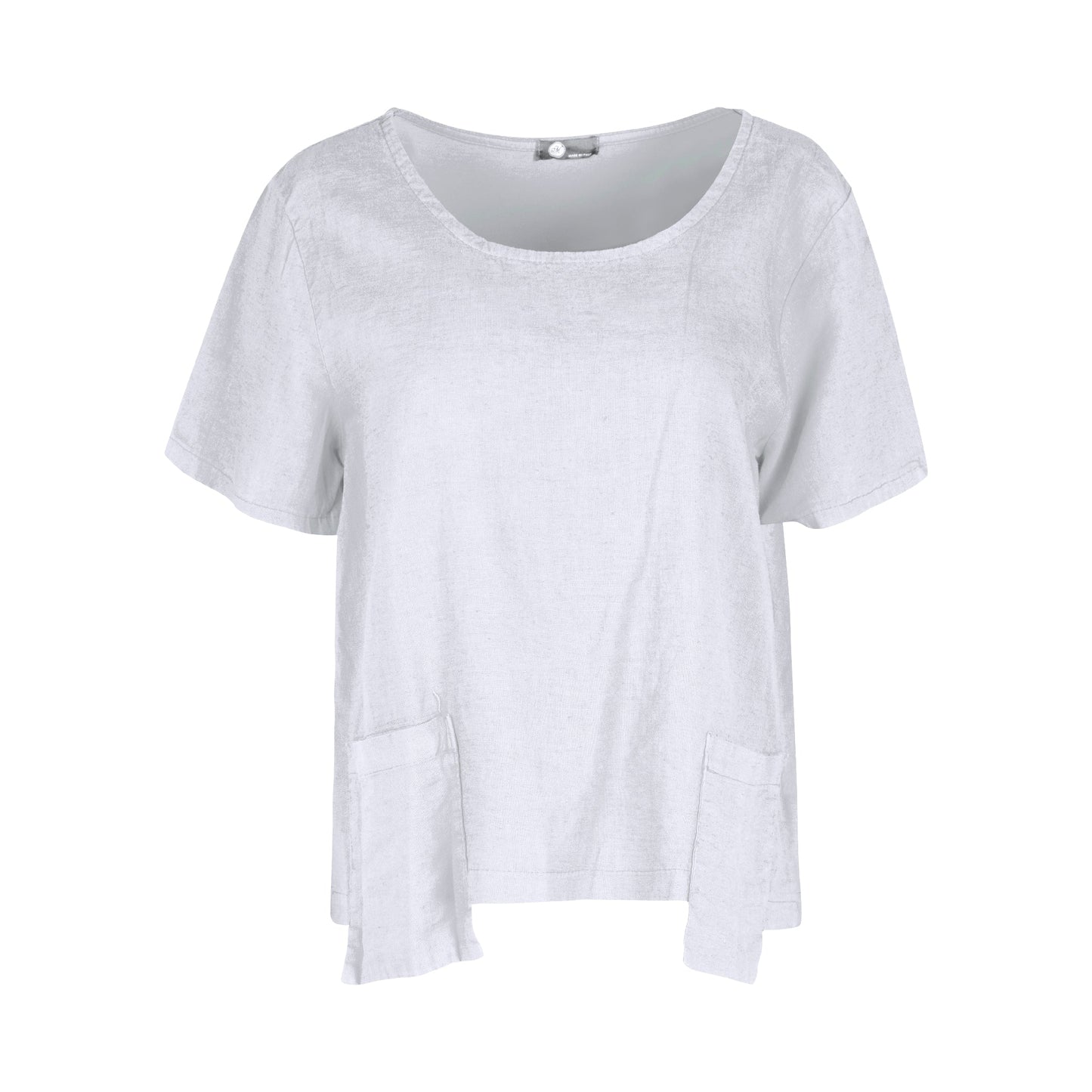 M MADE IN ITALY CREW NECK WOVEN TOP IN WHITE