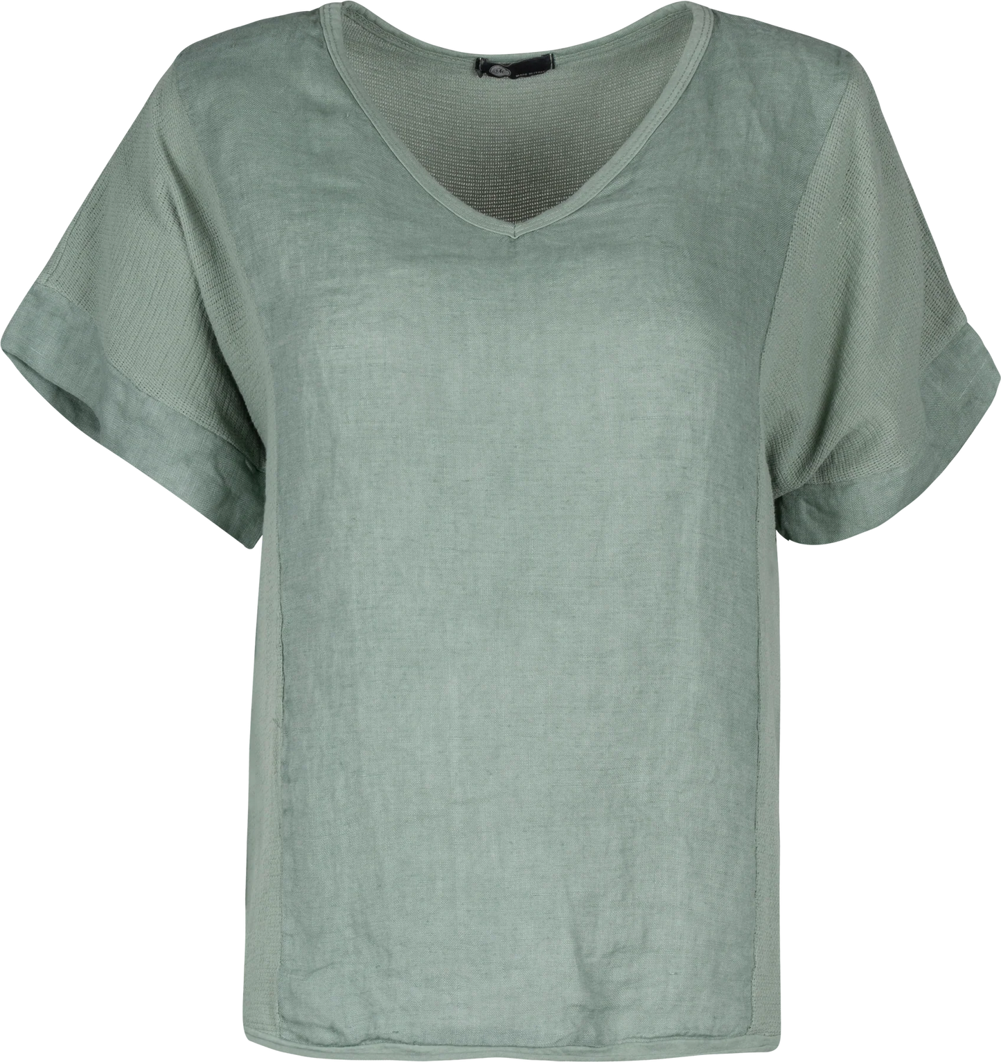 M MADE IN ITALY V NECK WOVEN TOP IN TEA