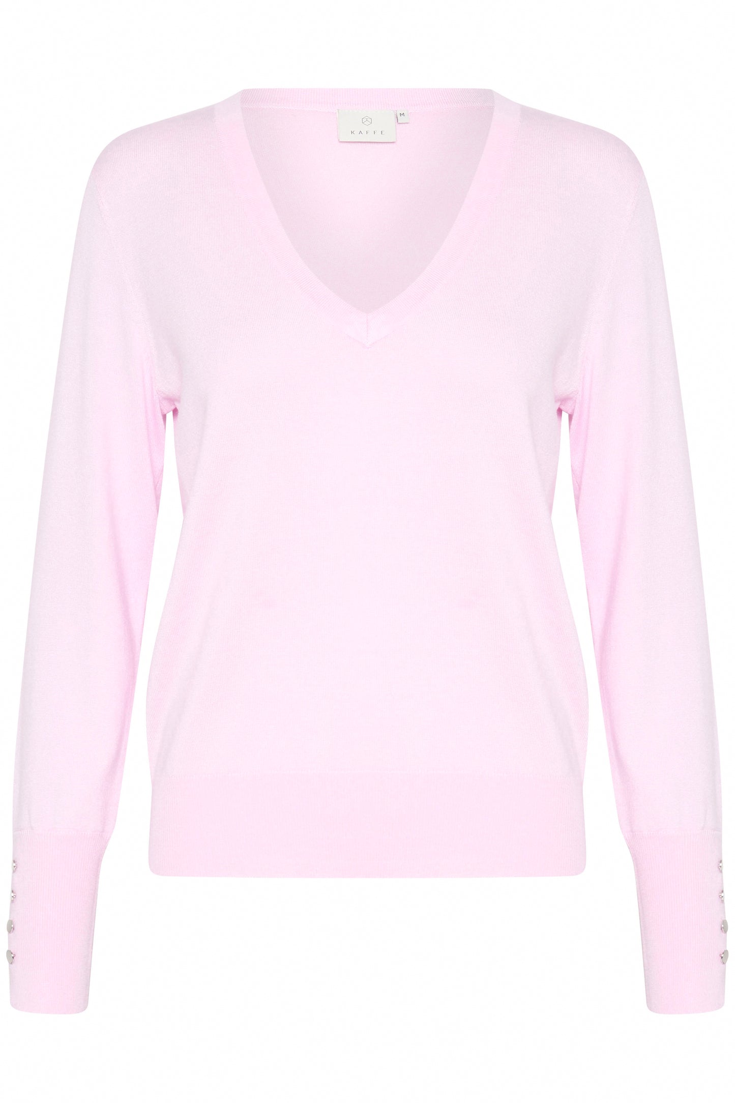 KAFFE LIZZA V-NECK KNIT PULLOVER WITH BUTTONS IN LILAC SNOW