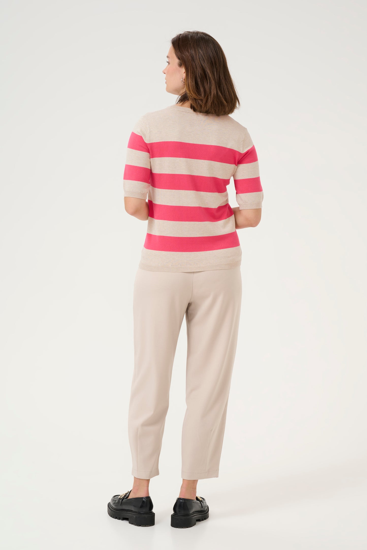 KAFFE LIZZA STRIPED KNIT IN RASBERRY AND FEATHER GREY BOLD STRIPE