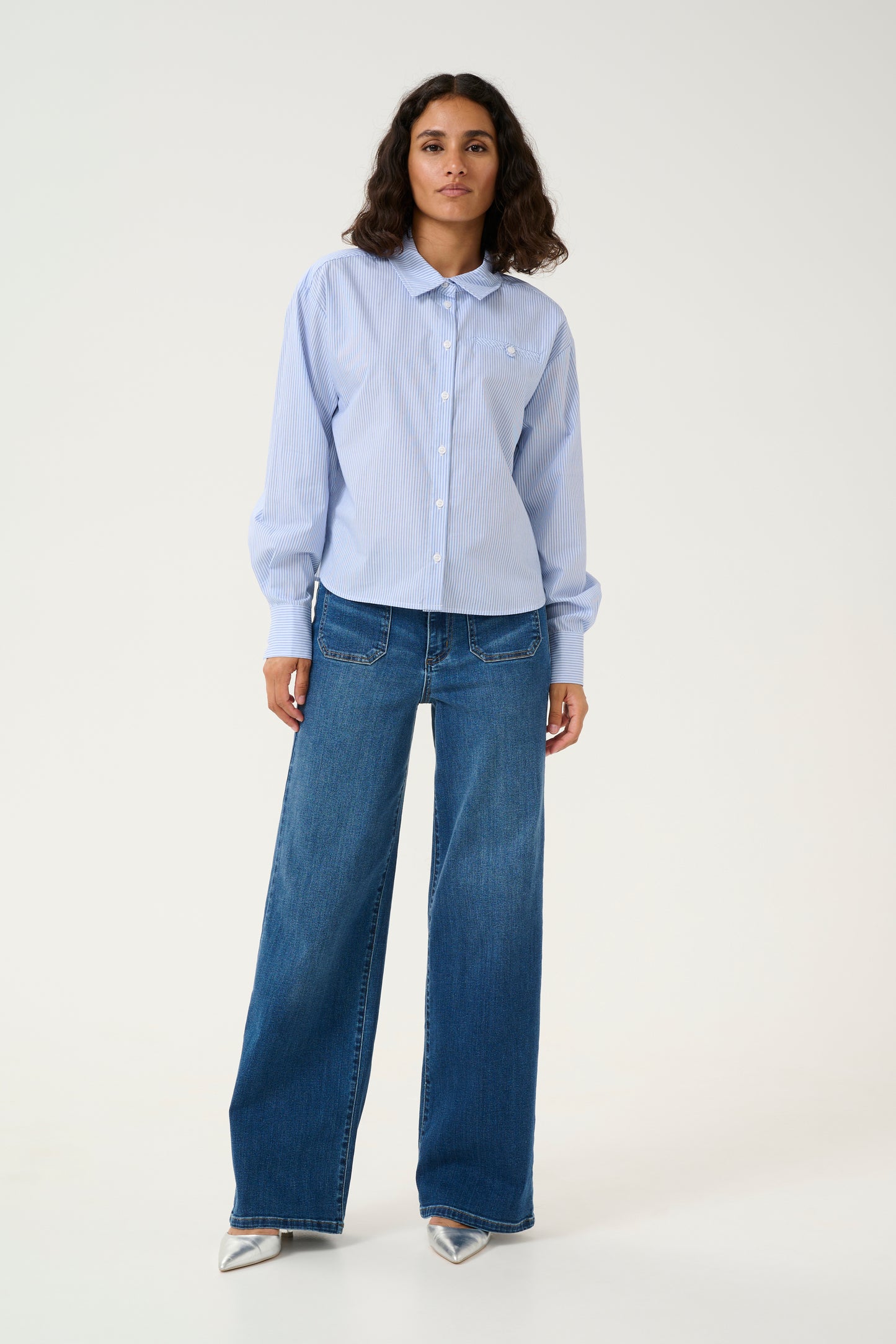 KAFFE SOFIE SHIRT IN WHITE AND BLUE STRIPE