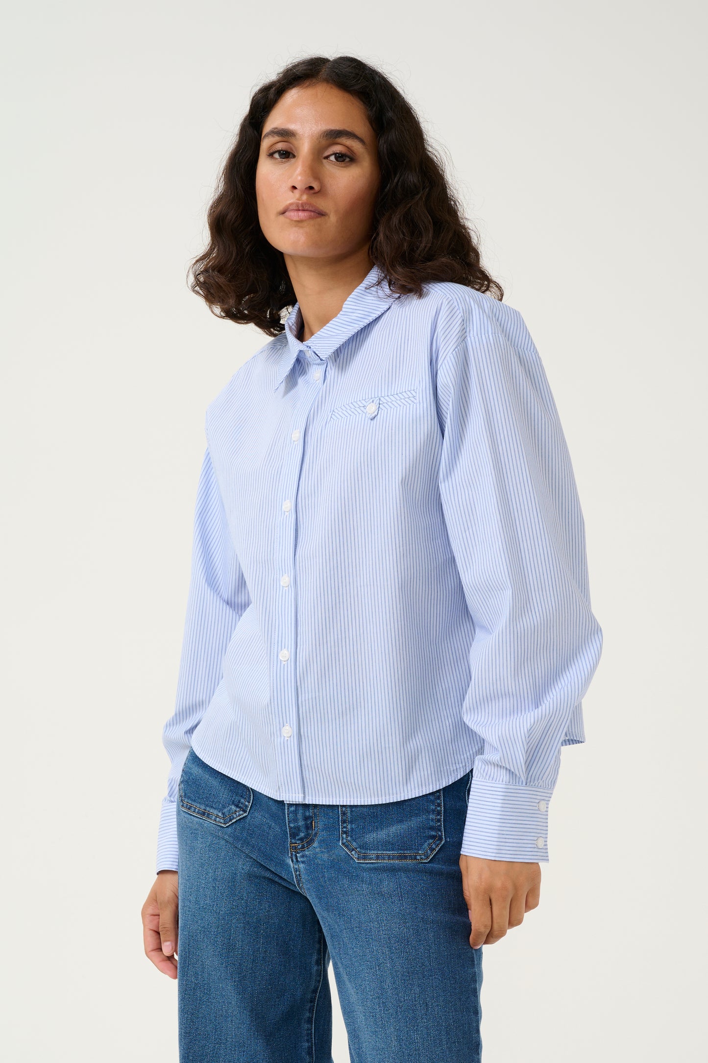KAFFE SOFIE SHIRT IN WHITE AND BLUE STRIPE