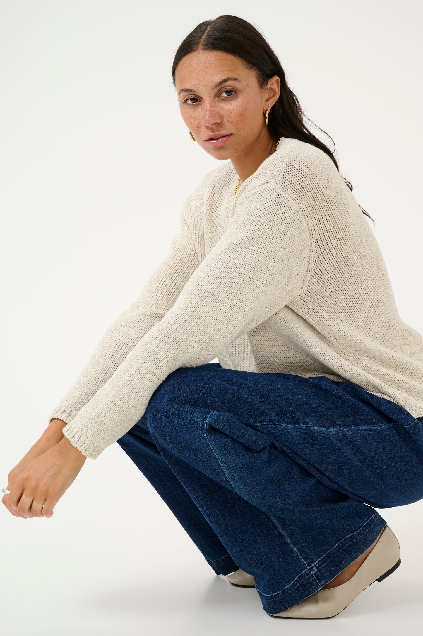 KAFFE GERDI KNIT PULLOVER IN TURTLEDOVE MELANGE