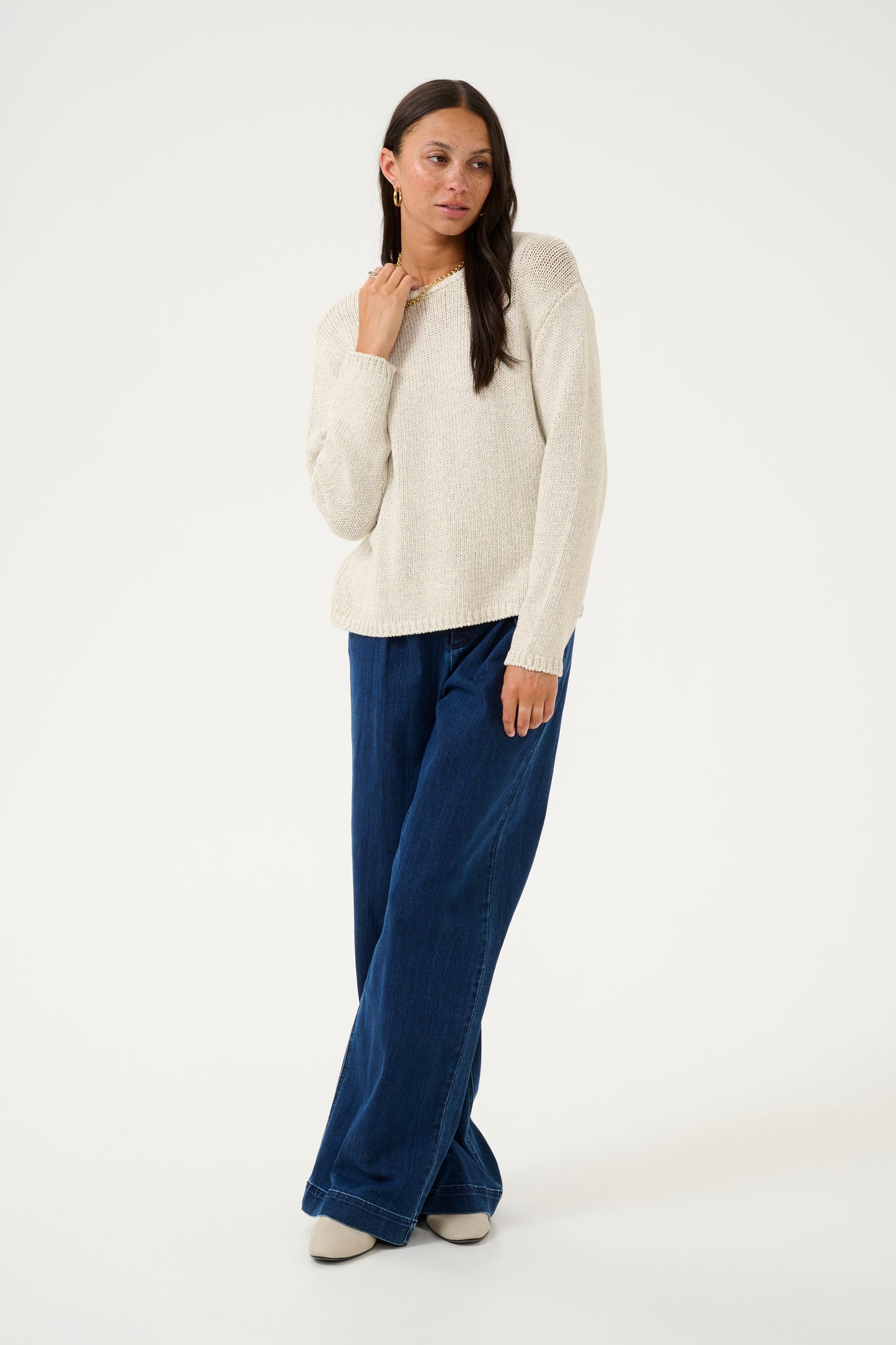 KAFFE GERDI KNIT PULLOVER IN TURTLEDOVE MELANGE