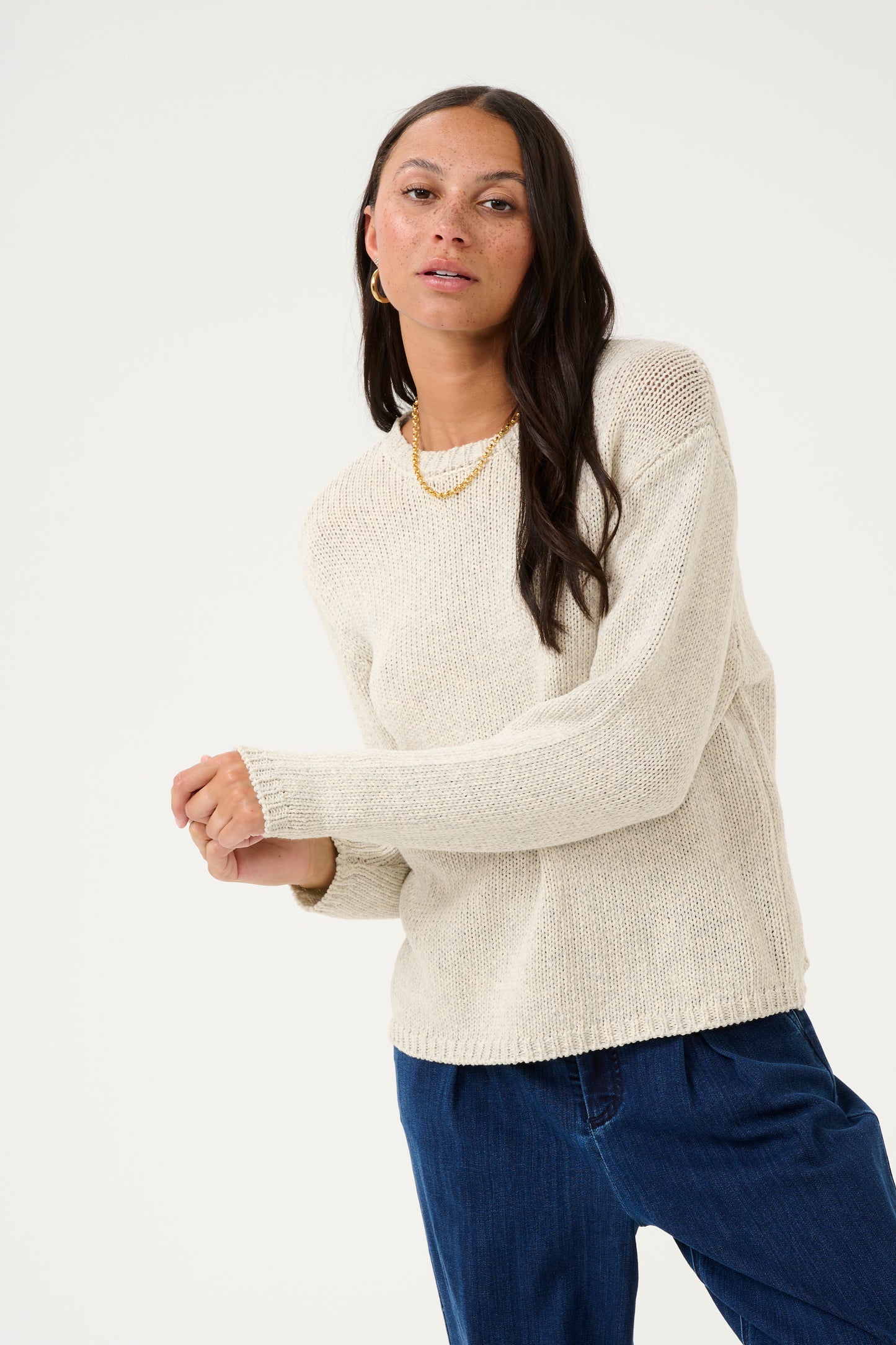 KAFFE GERDI KNIT PULLOVER IN TURTLEDOVE MELANGE