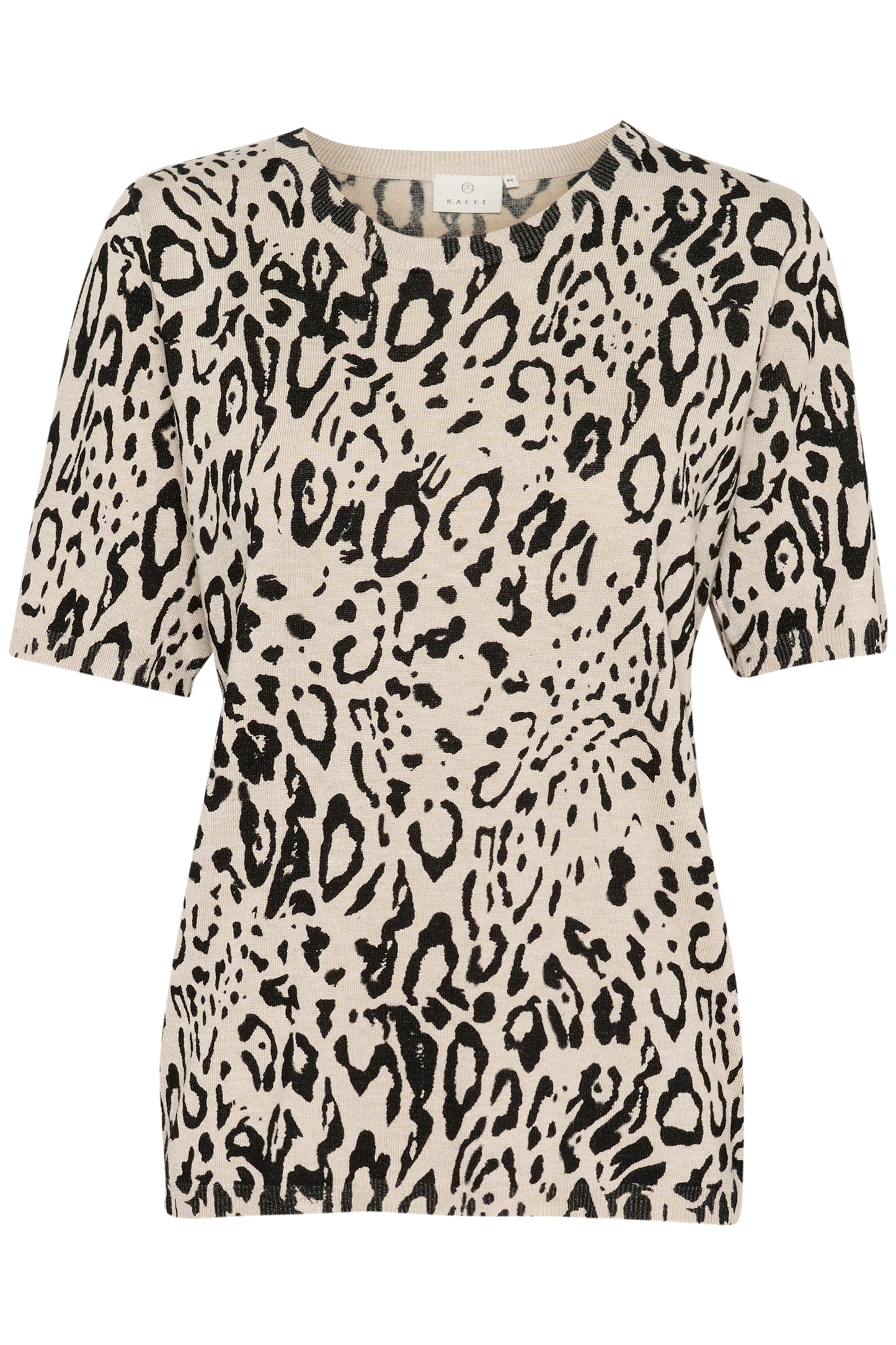 KAFFE LIZ SHORT SLEEVE PULLOVER IN FEATHER GREY AND BLACK LEOPARD
