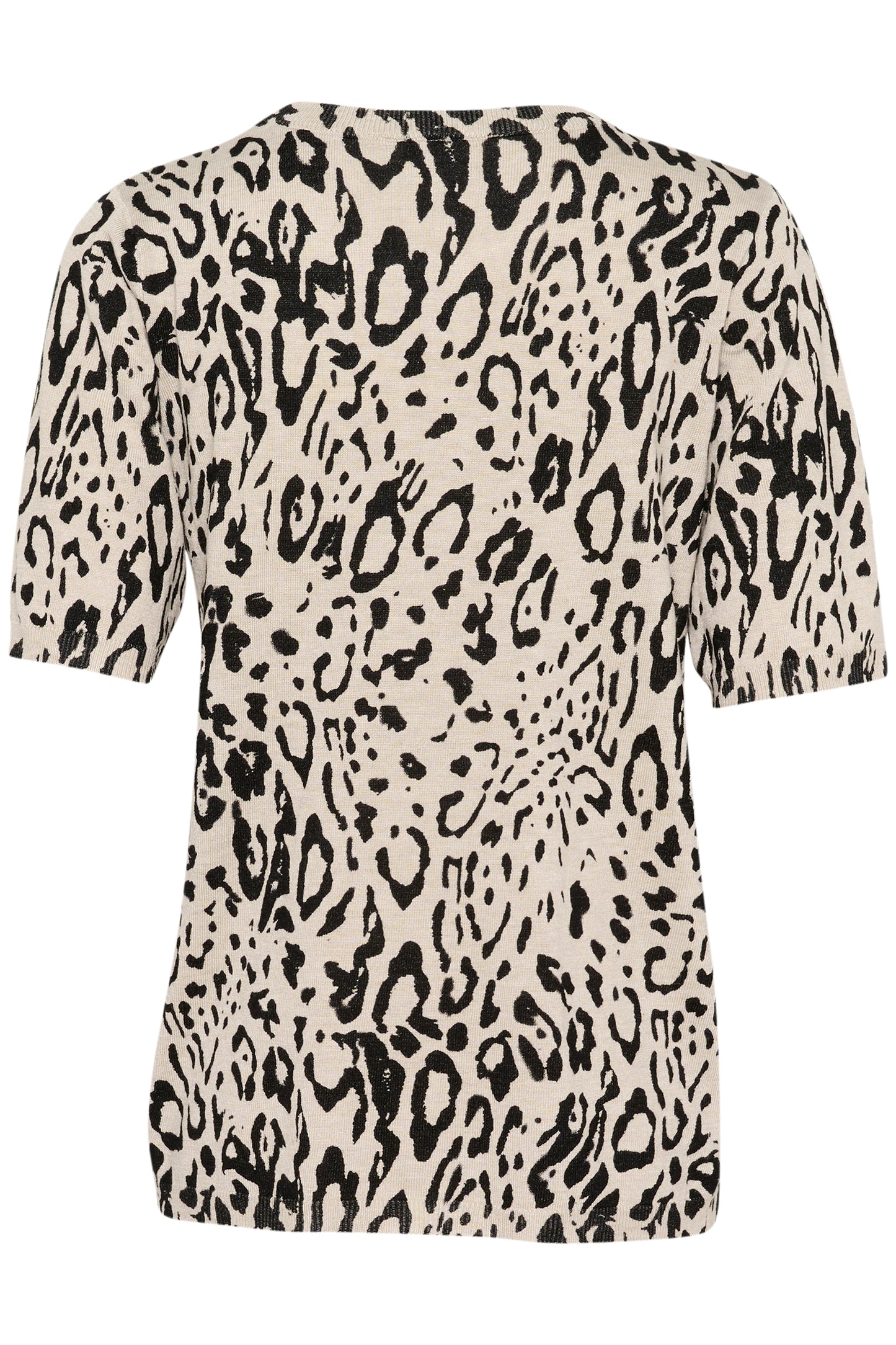 KAFFE LIZ SHORT SLEEVE PULLOVER IN FEATHER GREY AND BLACK LEOPARD