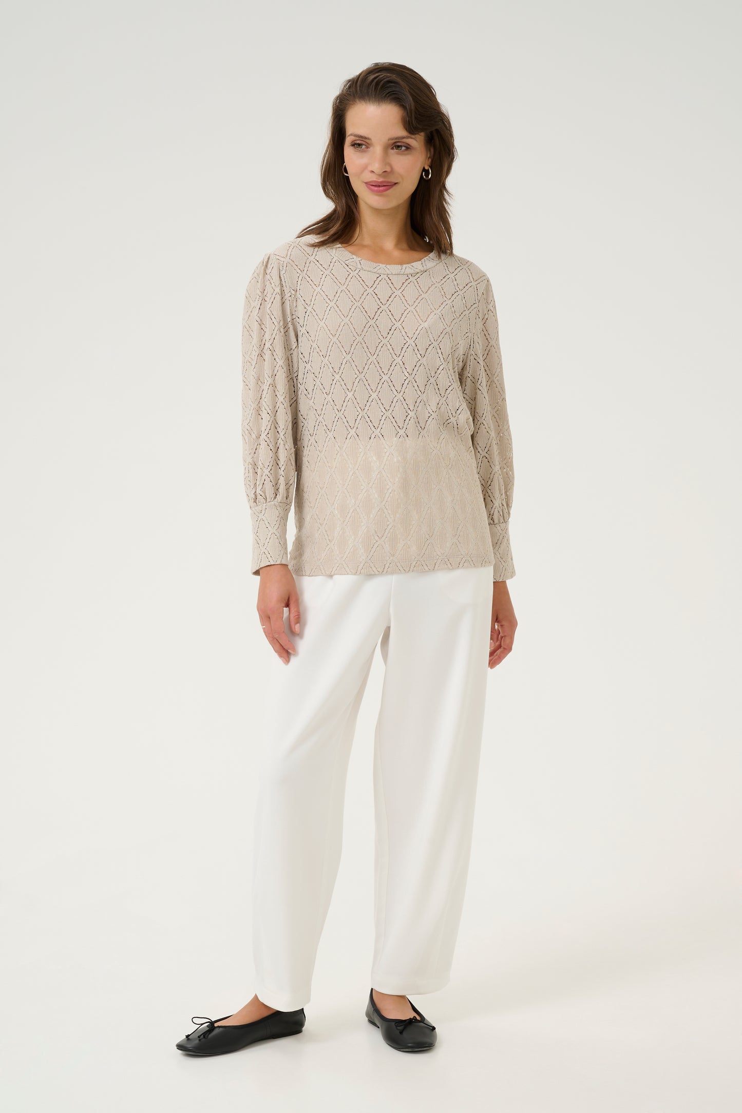 KAFFE TIO LACE BLOUSE IN FEATHER GREY