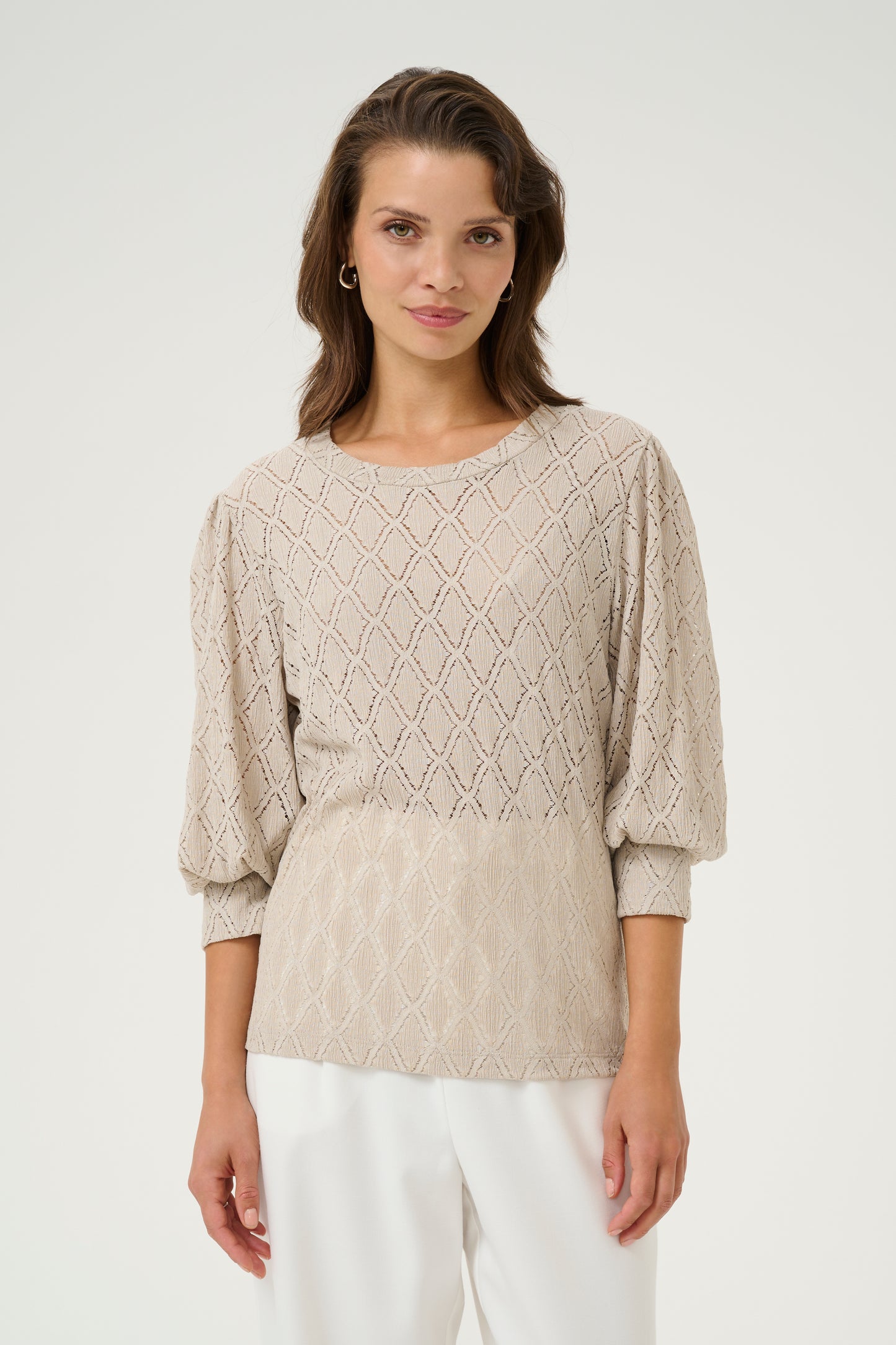 KAFFE TIO LACE BLOUSE IN FEATHER GREY