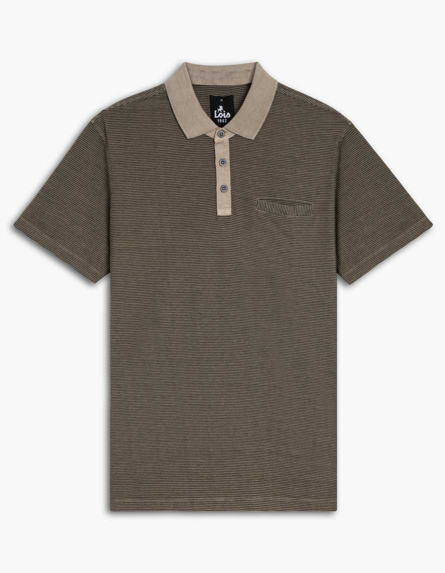 LOIS MEN'S KIEFER SHORT SLEEVED STRIPED POLO IN DERSERT COMBO
