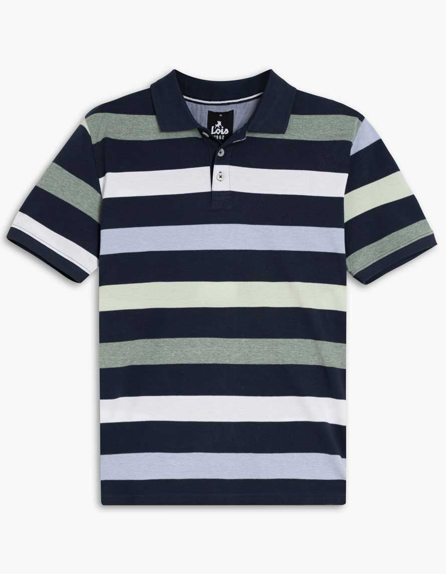 LOIS MEN'S FRASER SHORT SLEEVE STRIPED POLO IN NAVY COMBO