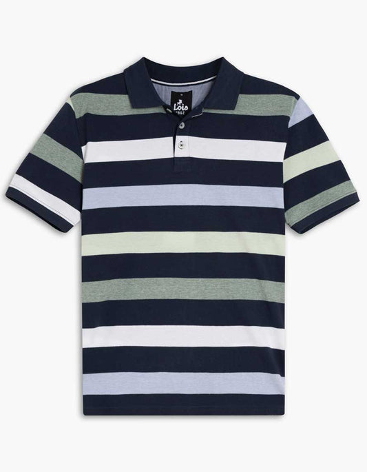 LOIS MEN'S FRASER SHORT SLEEVE STRIPED POLO IN NAVY COMBO
