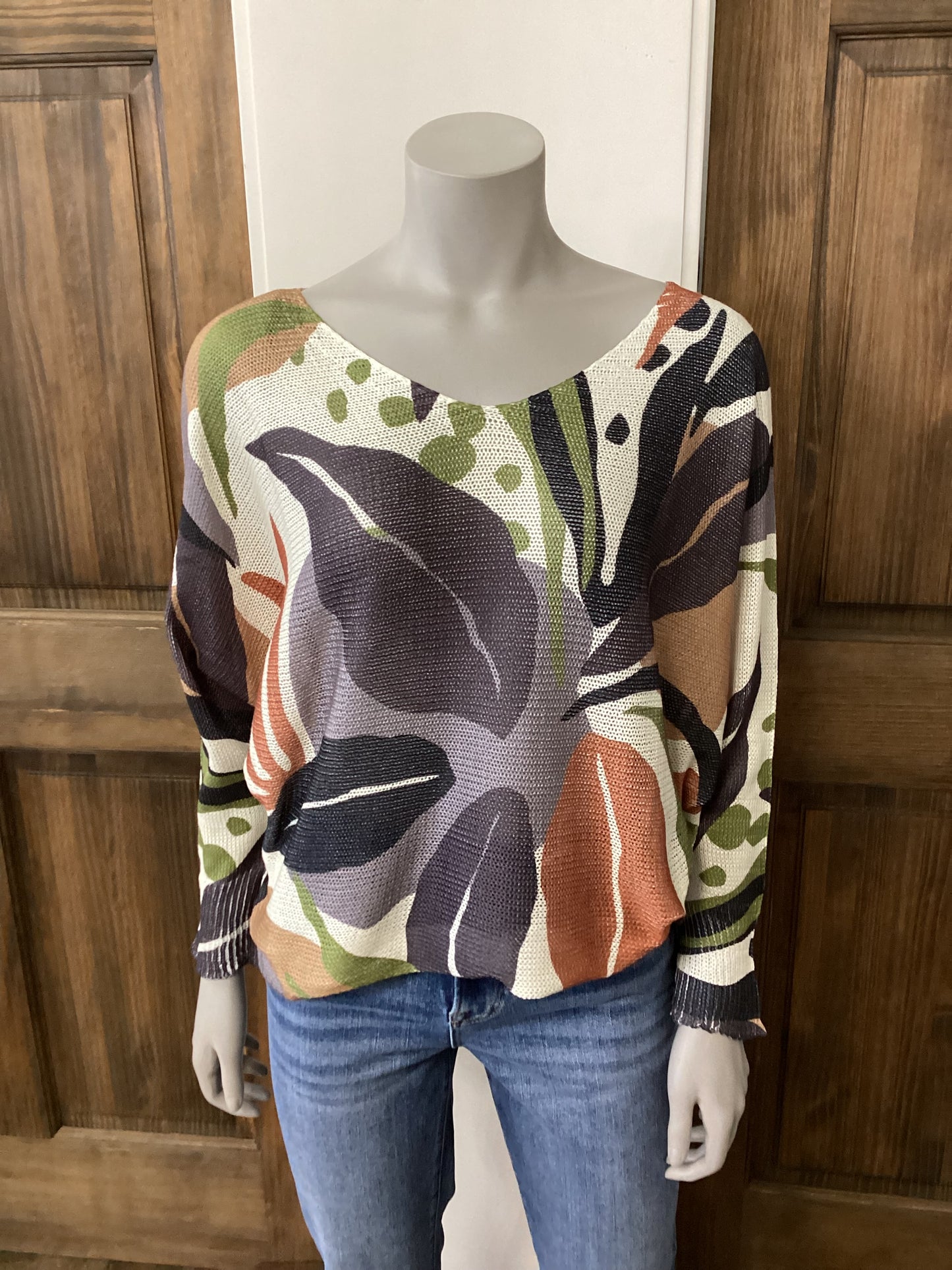 ELISSIA NAVY/GREEN PATTERN LIGHT KNIT
