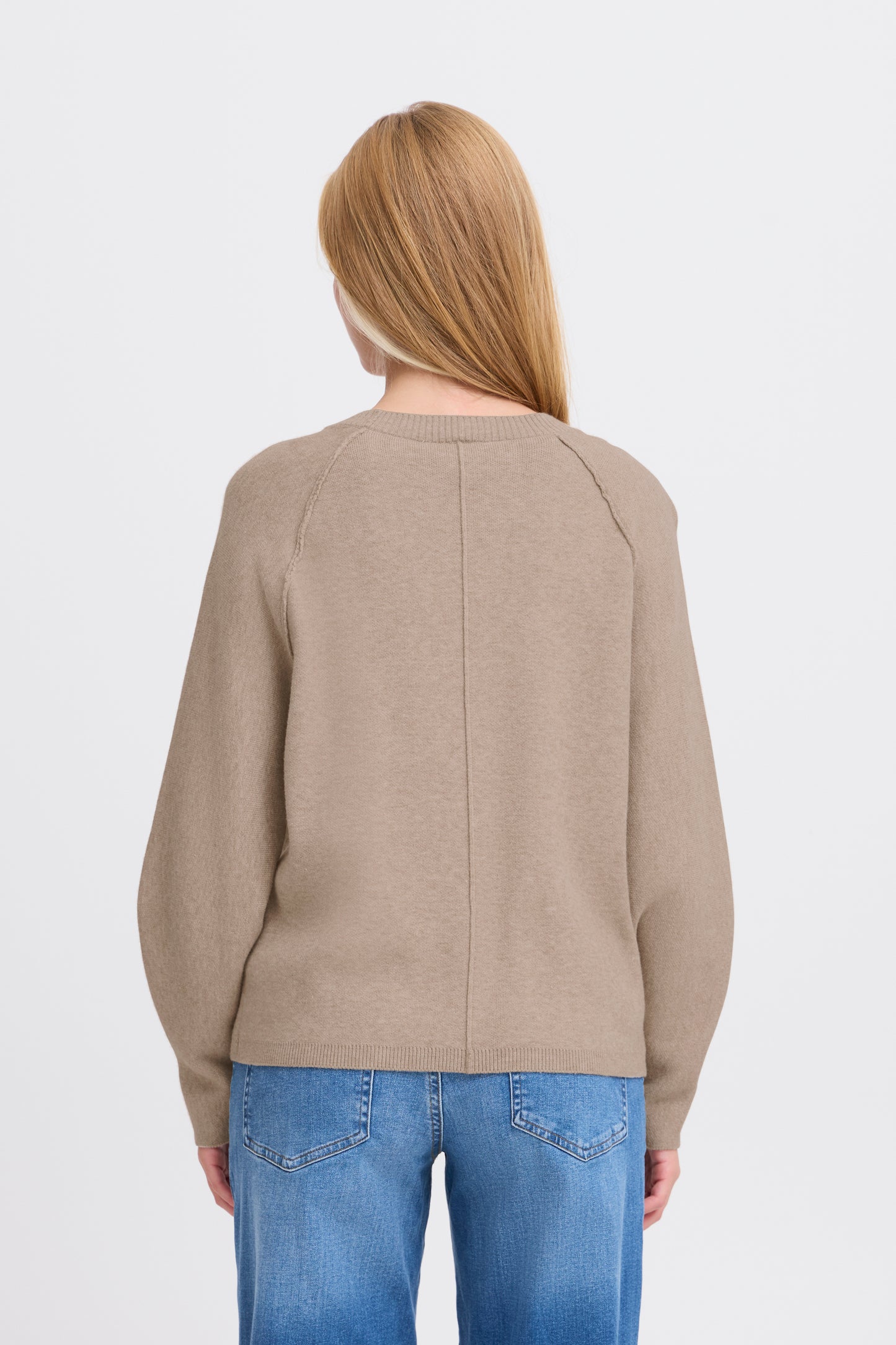 ICHI BALLIA LONG SLEEVE KNITTED PULLOVER IN STRING MELANGE