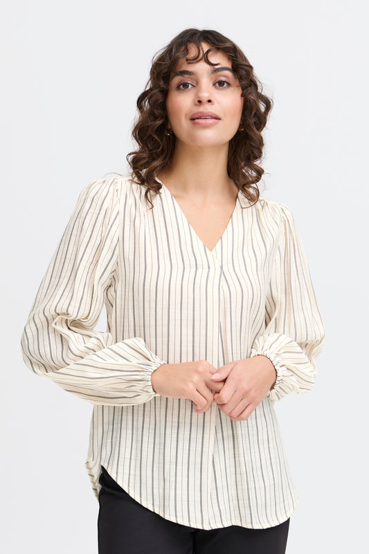 FRANSA ARIANA STRIPPED BLOUSE IN MOONBEAM