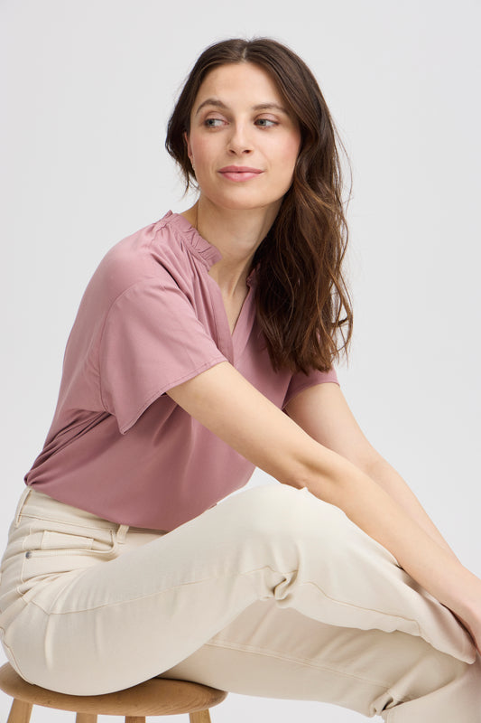 FRANSA JUSTINA SHORT SLEEVE BLOUSE IN NOSTALGIA ROSE
