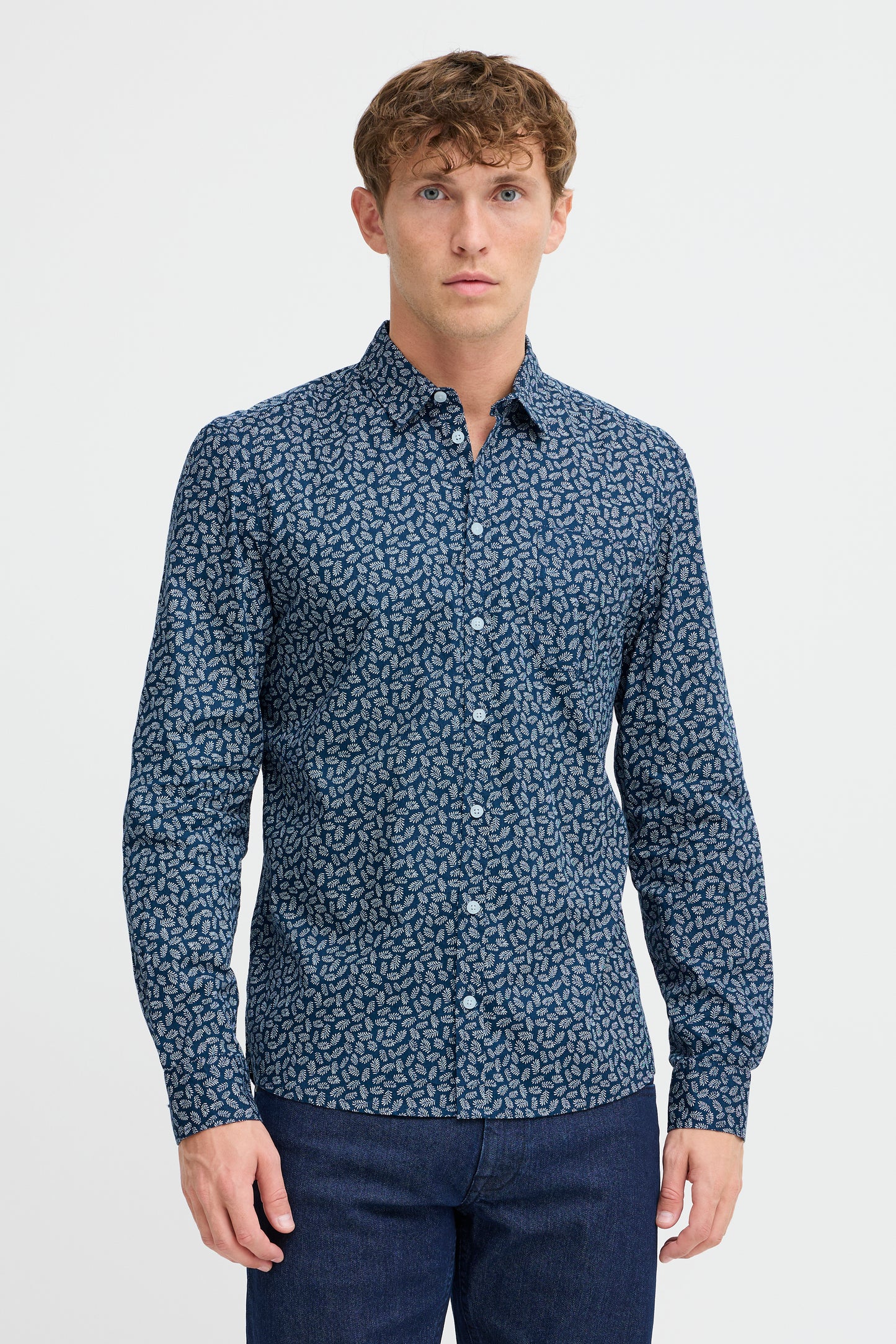 BLEND MEN'S AGGE LONG SLEEVE PATERN SHIRT IN DRESS BLUES