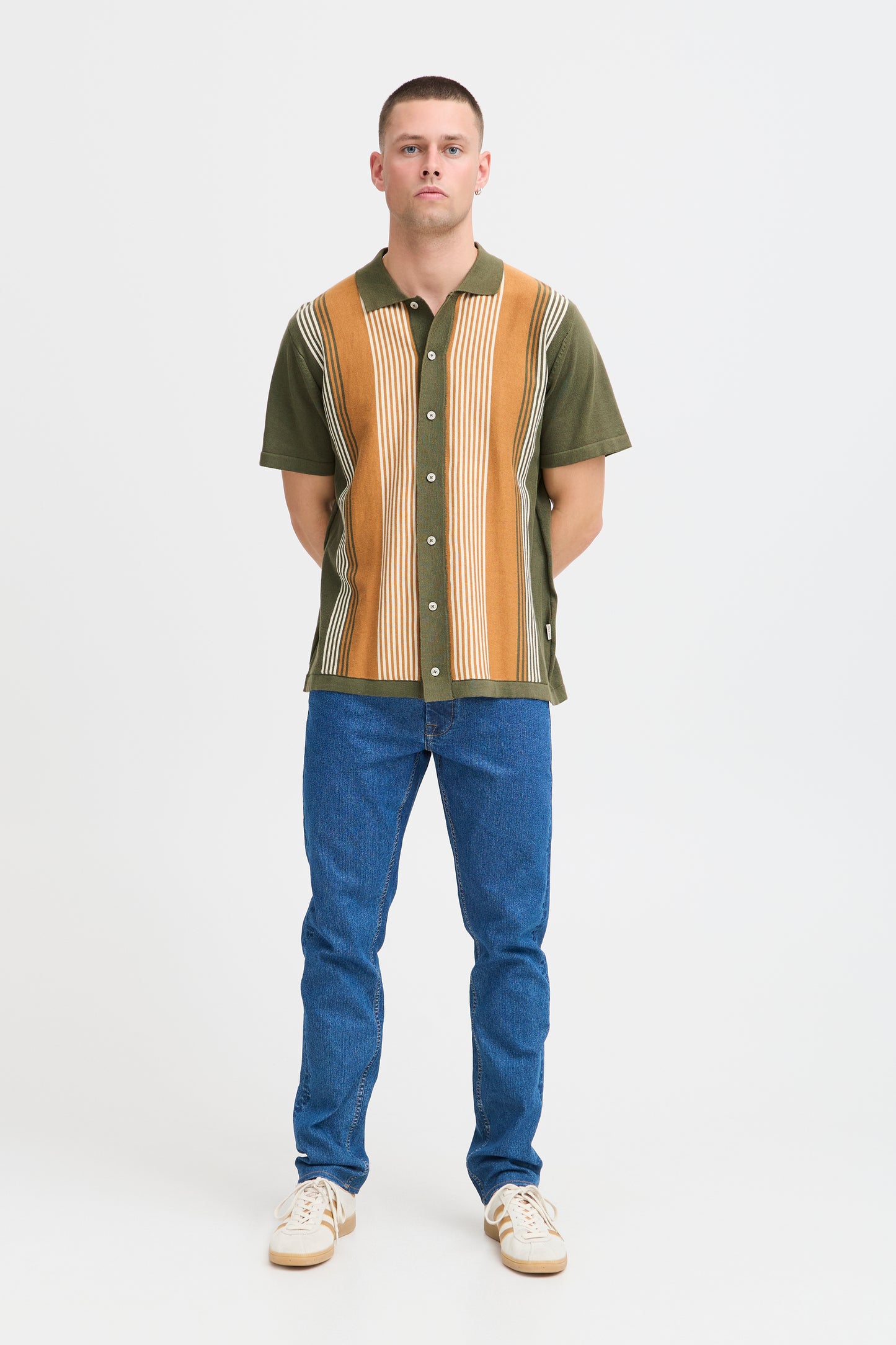 BLEND MEN'S ALBUS POLO KNIT SHIRT IN OLIVE NIGHT