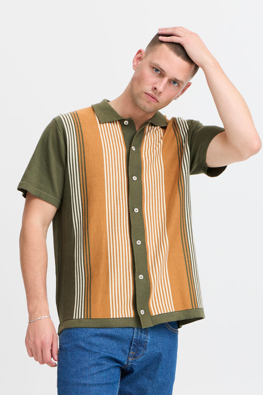 BLEND MEN'S ALBUS POLO KNIT SHIRT IN OLIVE NIGHT