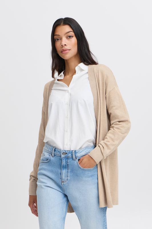 B.YOUNG MMORLA LONG CARDIGAN IN HUMUS MELANGE