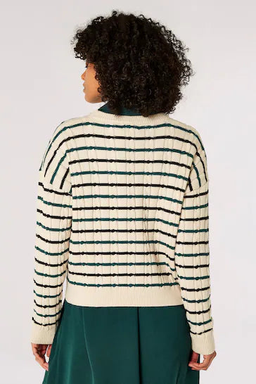 APRICOT TWO COLOUR STRIPE ARAN DETAIL BOXY SWEATER