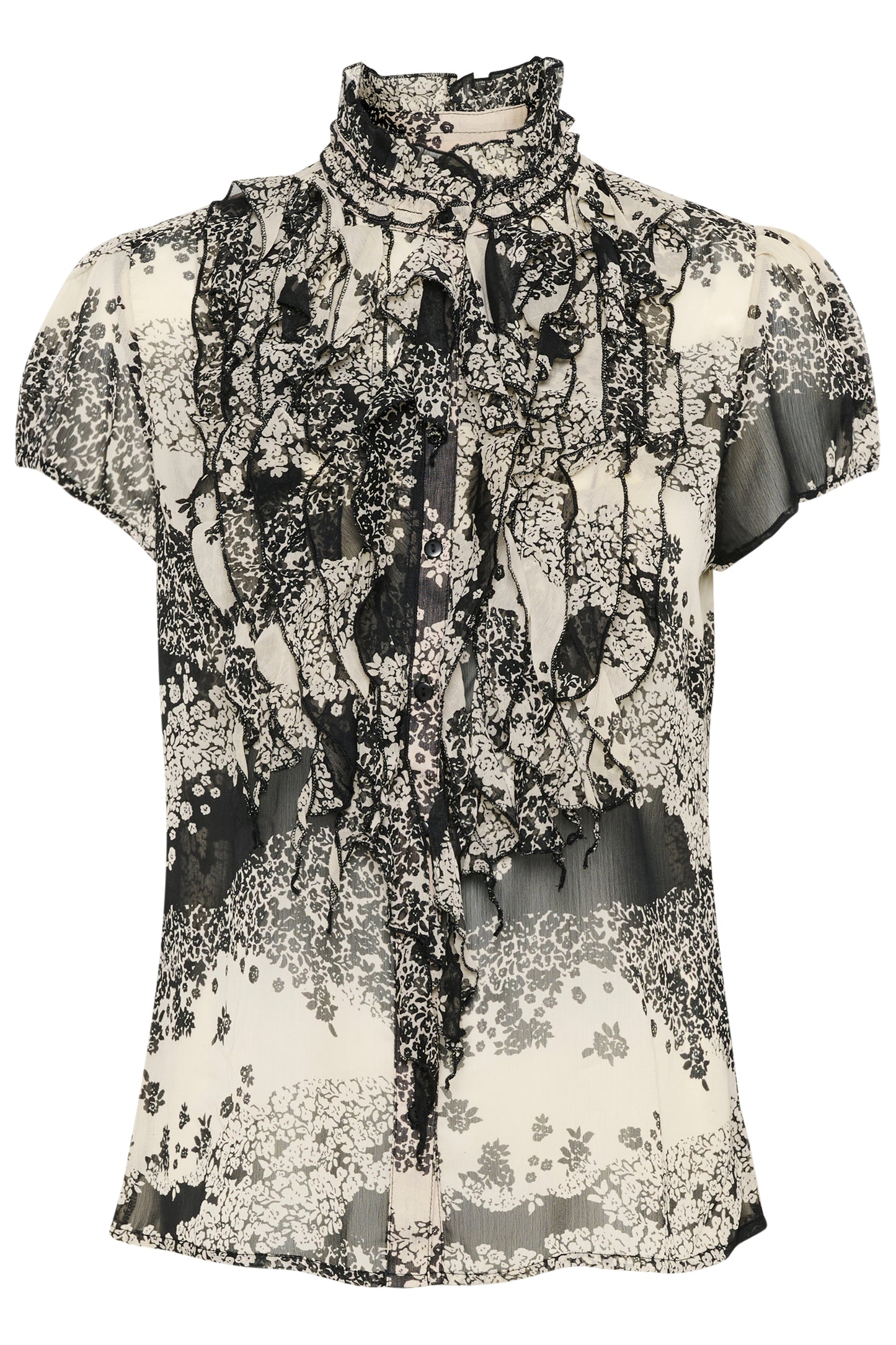 SAINT TROPEZ LILJA CRINKLE SHORT SLEEVE BLOUSE IN BLACK WAVY FLOWERS