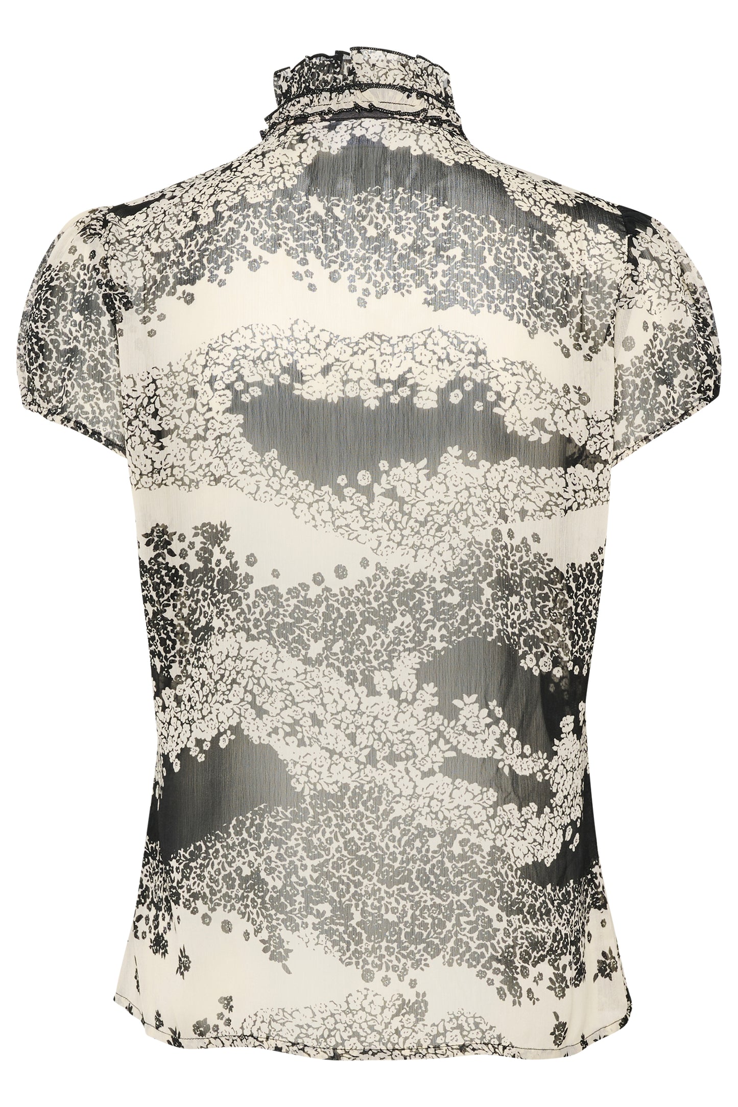 SAINT TROPEZ LILJA CRINKLE SHORT SLEEVE BLOUSE IN BLACK WAVY FLOWERS
