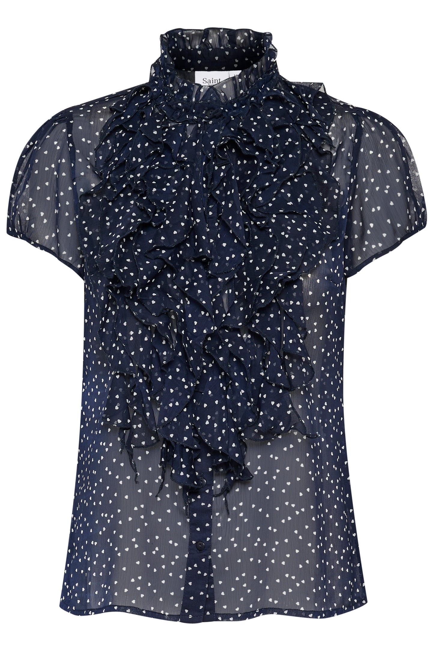 SAINT TROPEZ LILJA CRINKLE SHORT SLEEVE BLOUSE IN BARITONE ICE MINI HEARTS