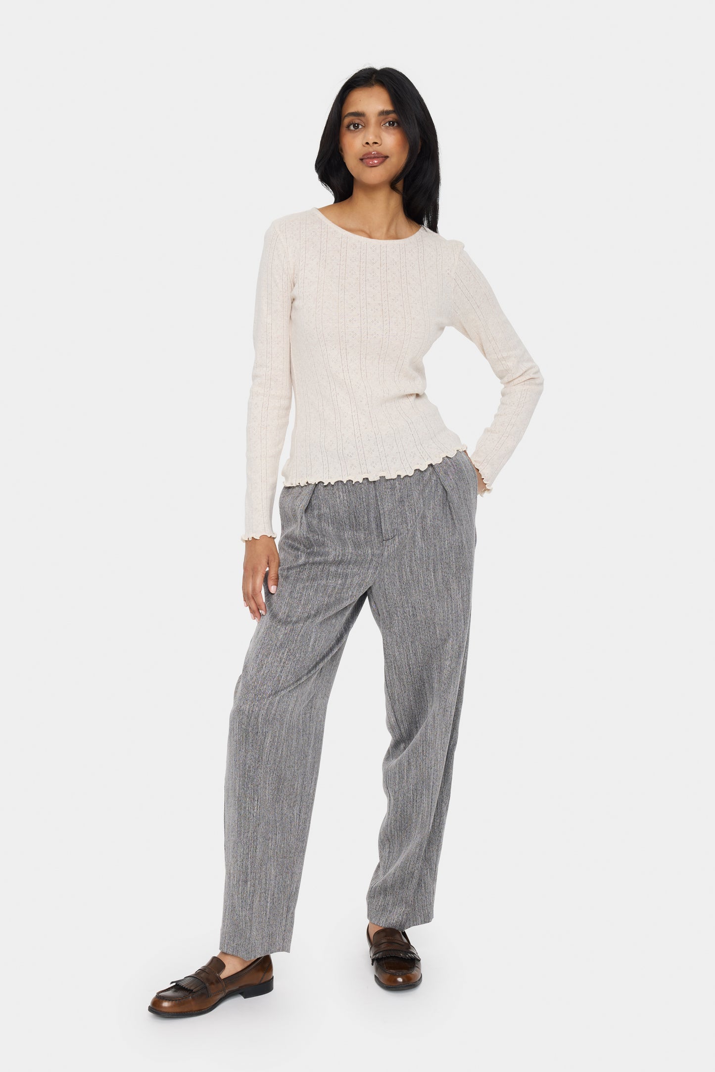 SAINT TROPEZ GRU GRAY MORNING MELANGE BLOUSE