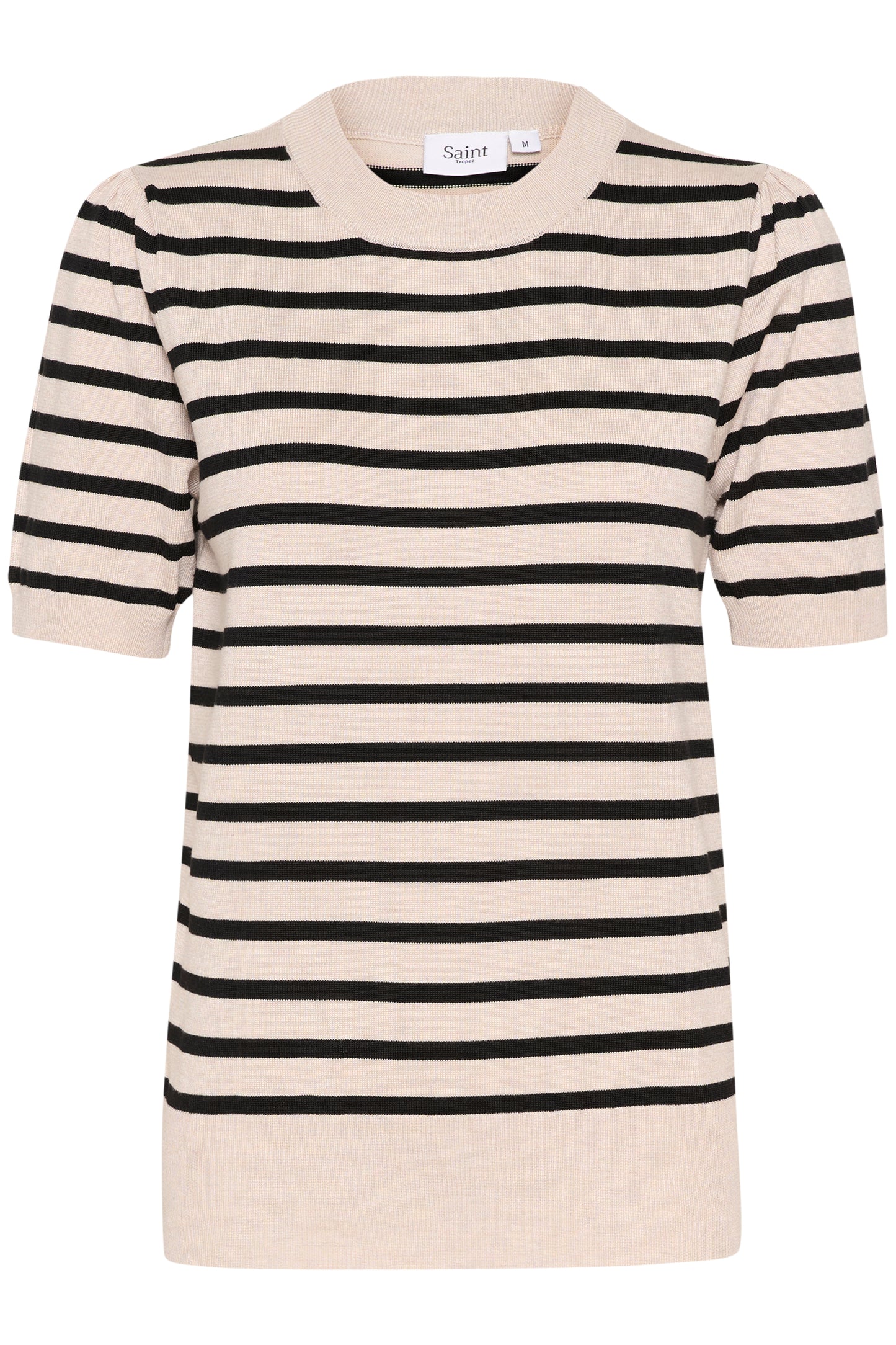 SAINT TROPEZ MILA SHORT SLEEVE STRIPPED PULLOVER IN GRAY MORN