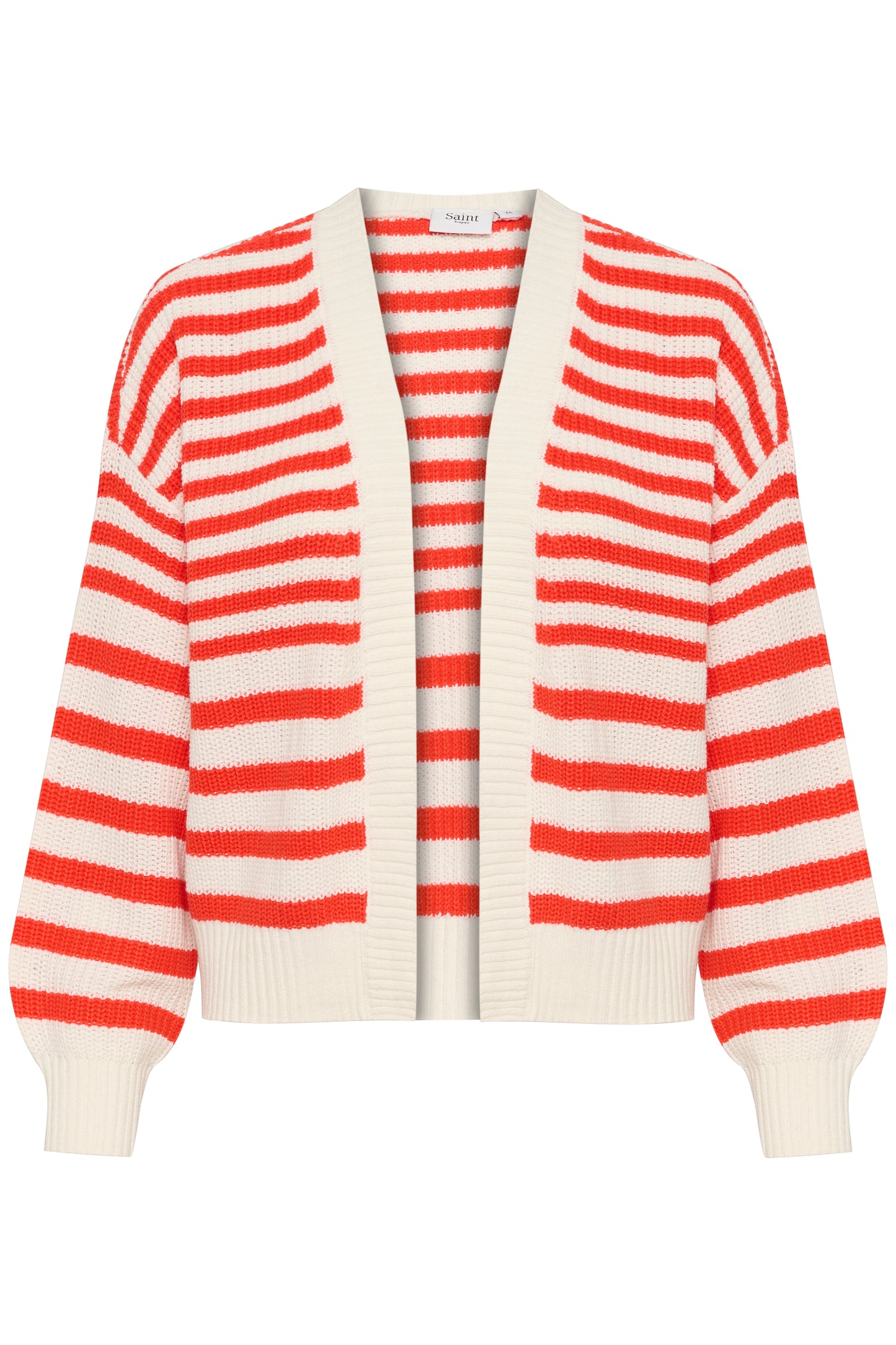 SAINT TROPEZ IBENMEI OPEN CARDIGAN IN FLAME SCARLET
