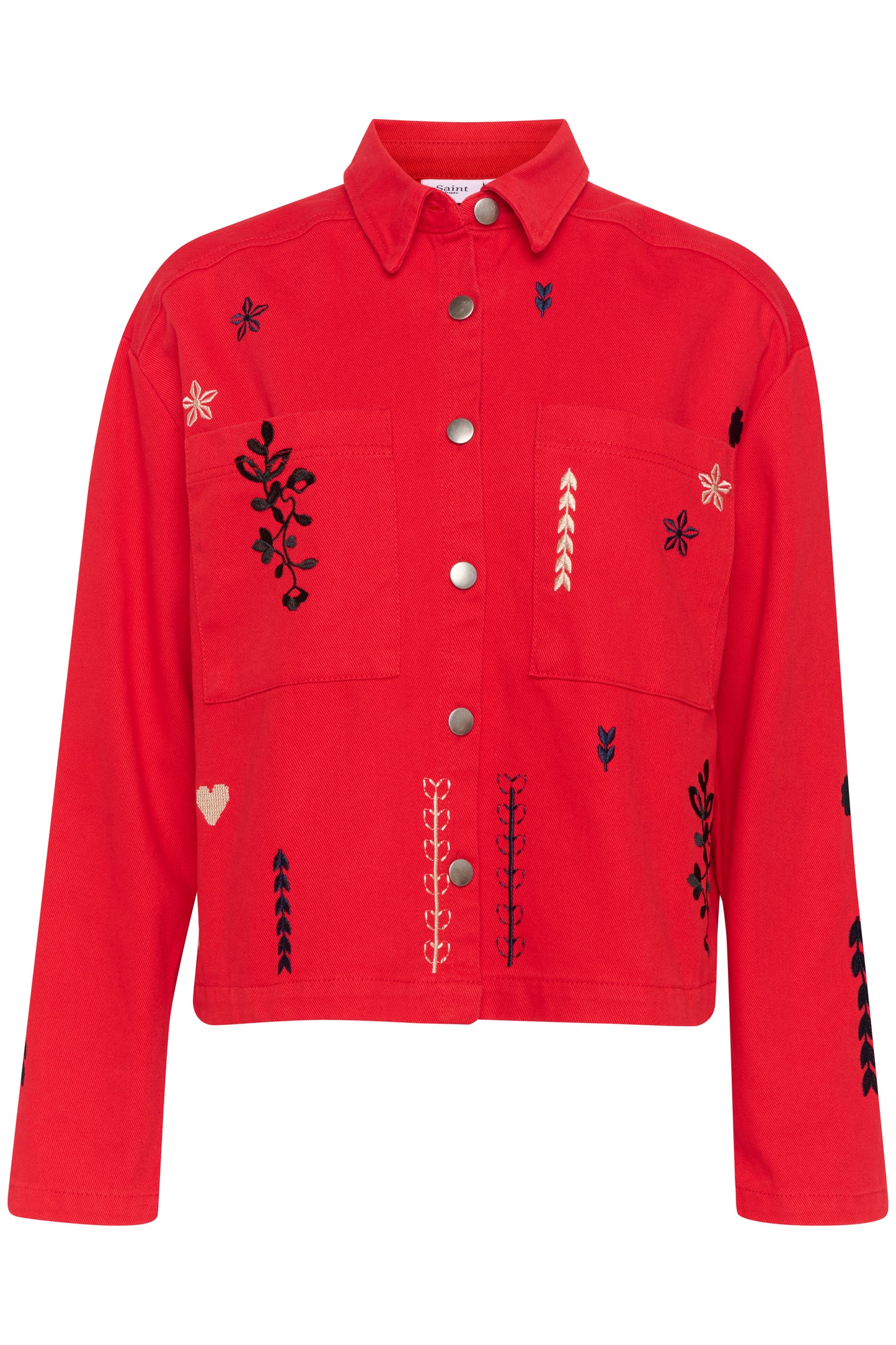 SAINT TROPEZ JEAN EMBROIDERED JACKET IN FLAME SCARLET