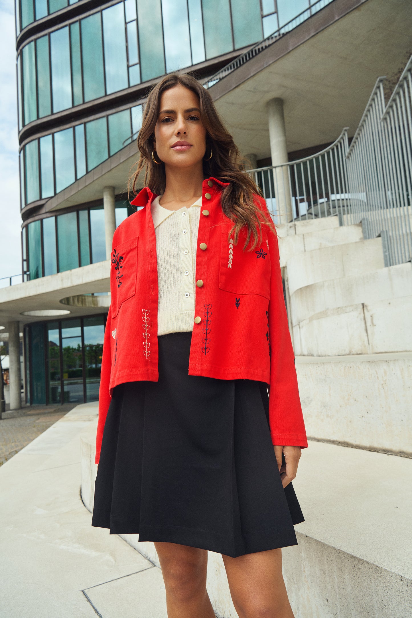 SAINT TROPEZ JEAN EMBROIDERED JACKET IN FLAME SCARLET