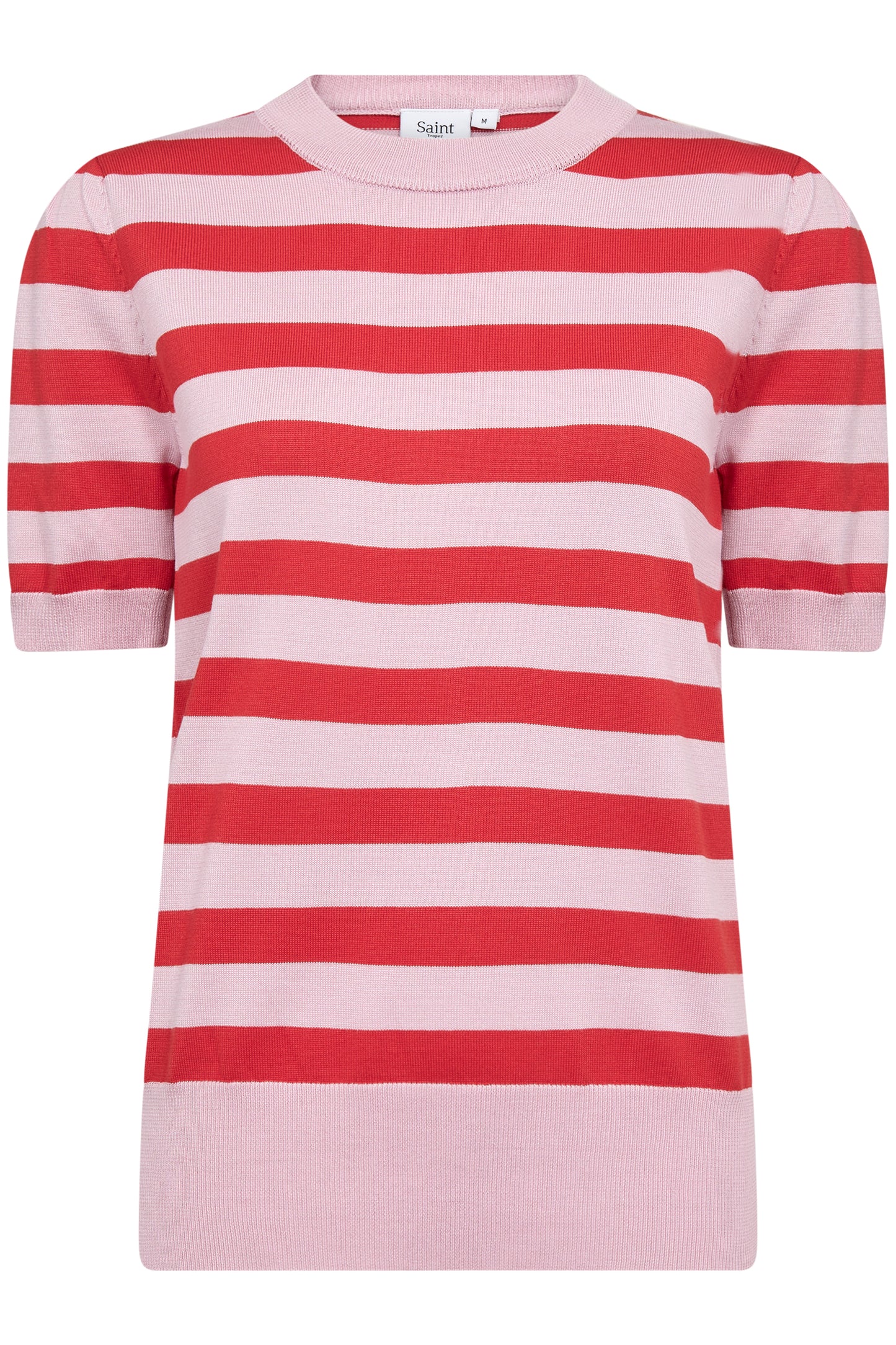 SAINT TROPEZ MILA SHORT SLEEVE BLOCK STRIPPED PULLOVER IN PINK FLAME