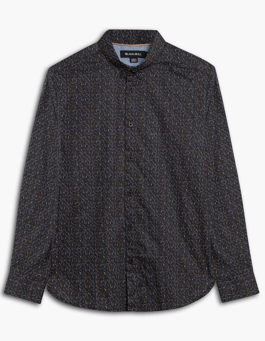 BLACK BULL DREW BLACK COMBO PRINTED BUTTON DOWN SHIRT