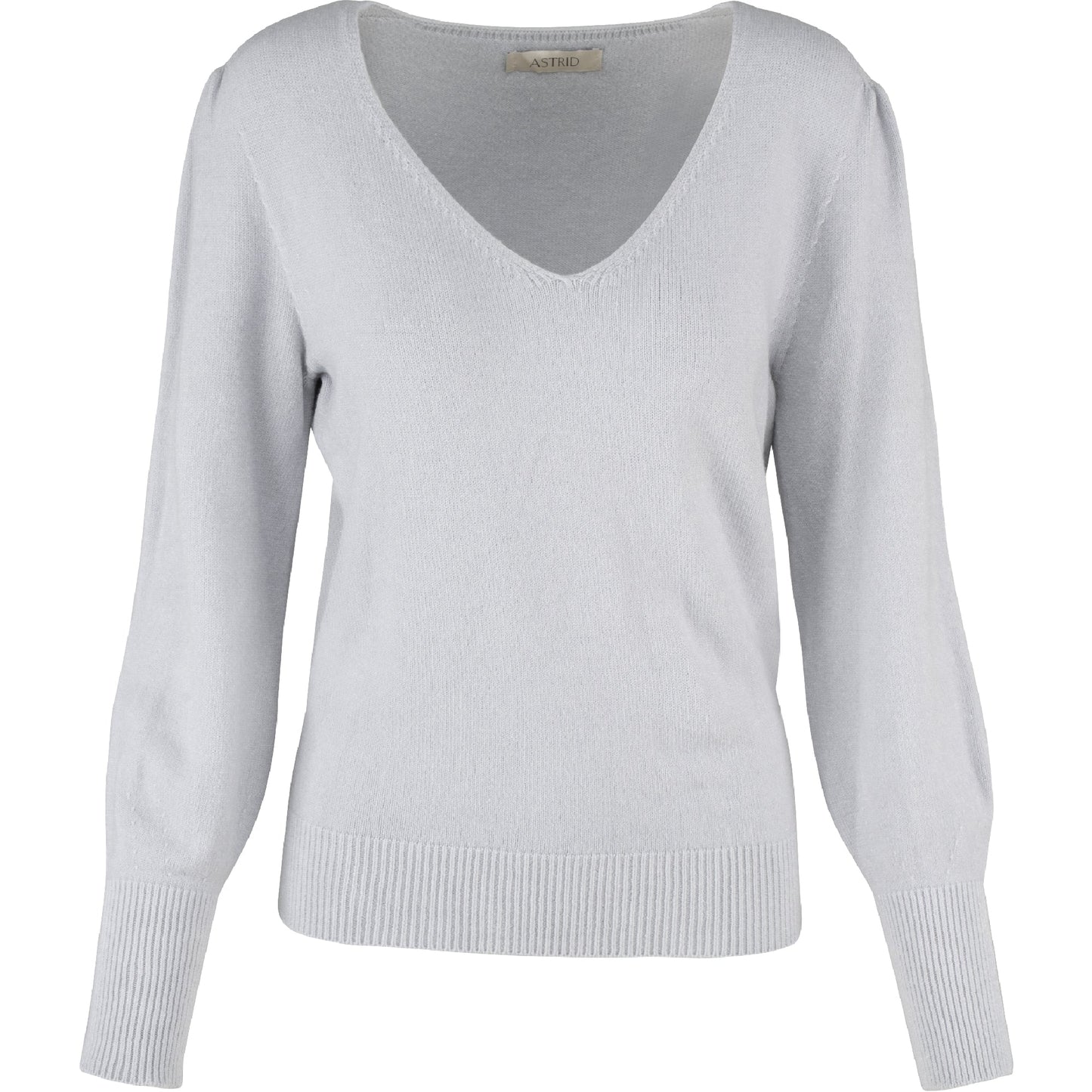 ASTRID GREY MELANGE KNIT V- NECK SWEATER