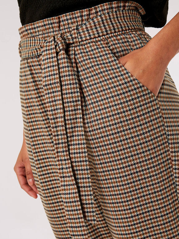 APRICOT MINI HERITAGE CHECK PAPERBAG TROUSER IN BROWN