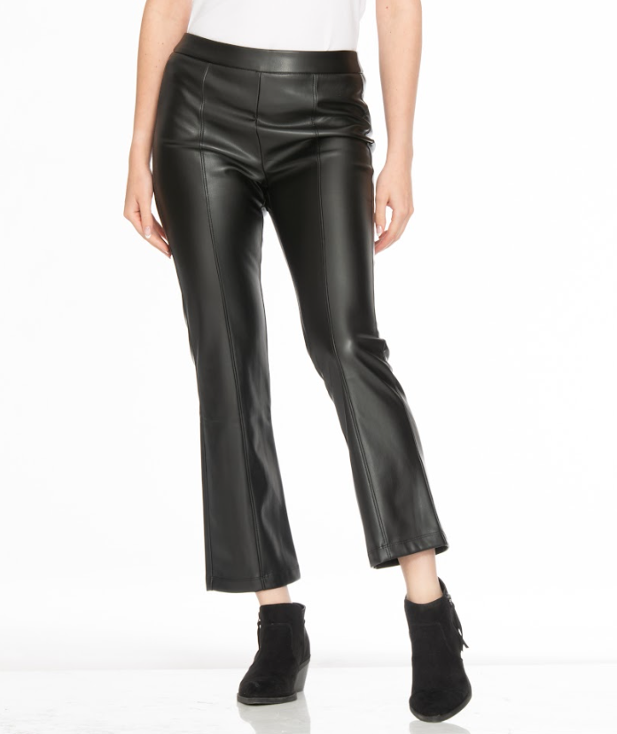 SPENSE BLACK FAUX LEATHER FLARE BOTTOM PULL ON PANTS