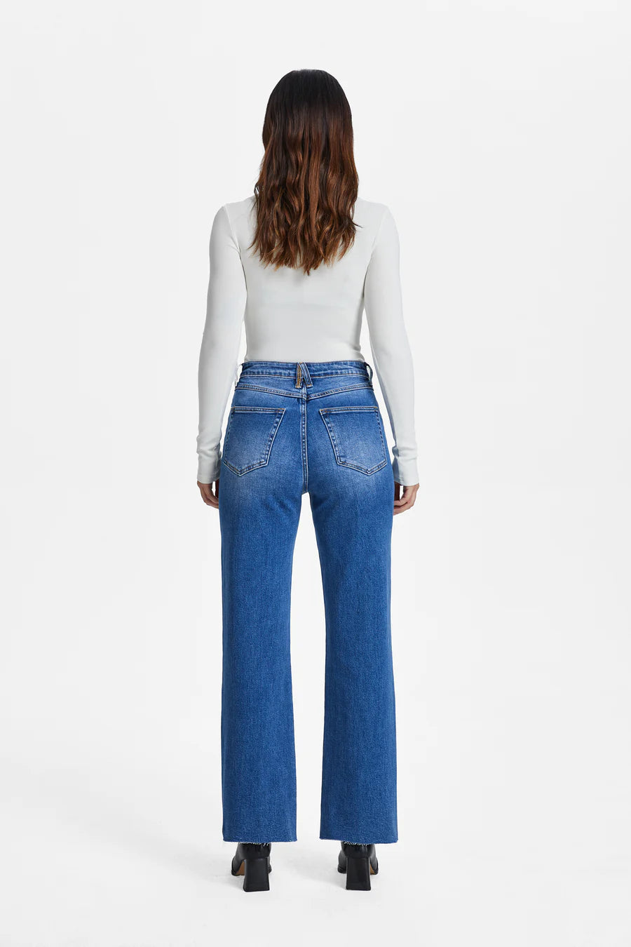 BAYEAS HIGH WAIST WIDE STRAIGHT LEG DENIM JEANS IN MEDIUM BLUE