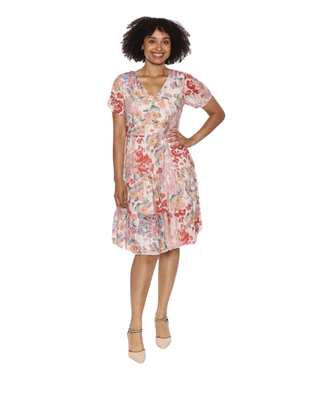 PAPA FLORAL KNEE LENGTH DRESS IN PINK