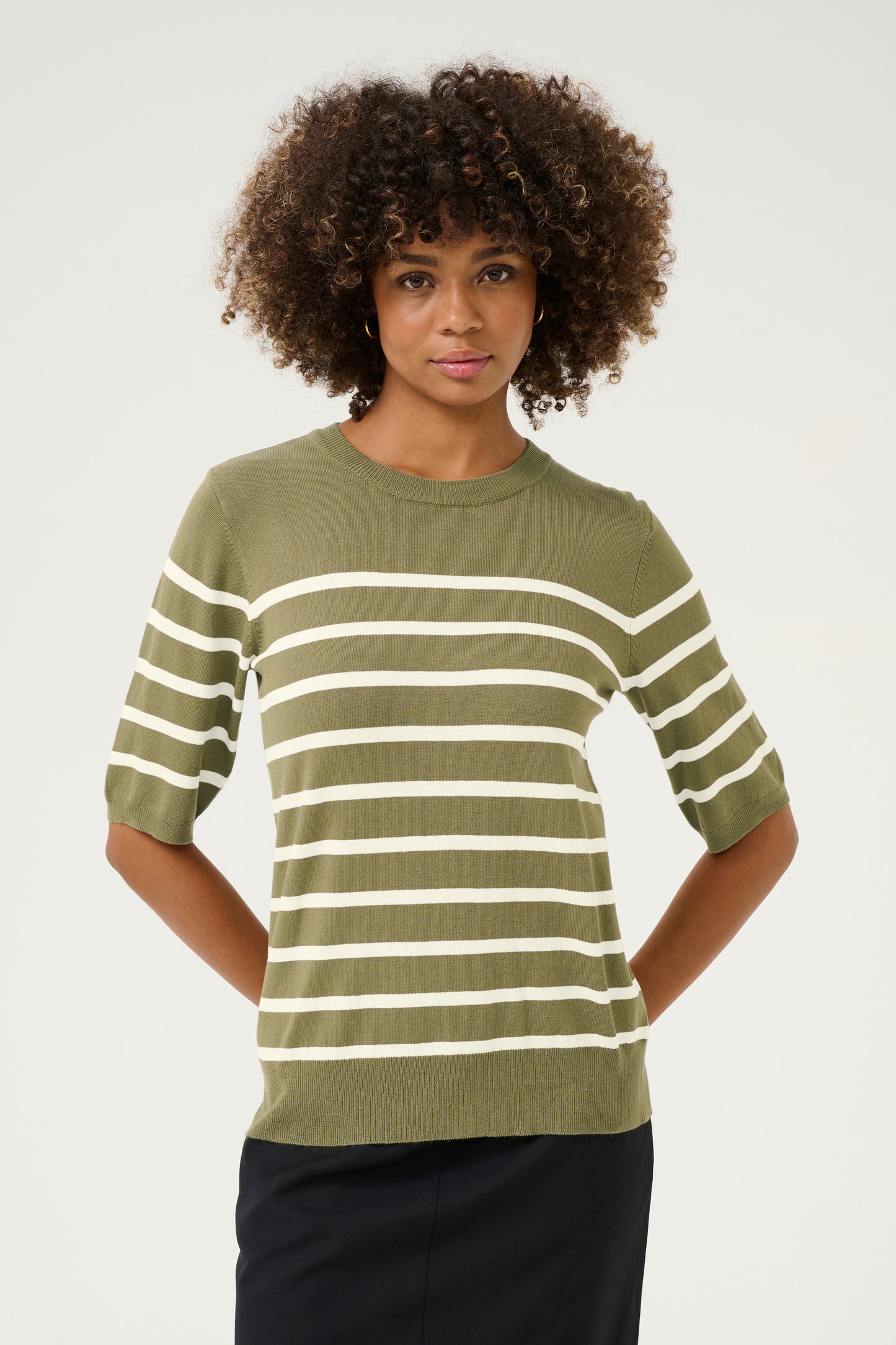 CULTURE ANNEMETTE SHORT SLEEVE PULLOVER IN DUSKY GREEN STRIPE
