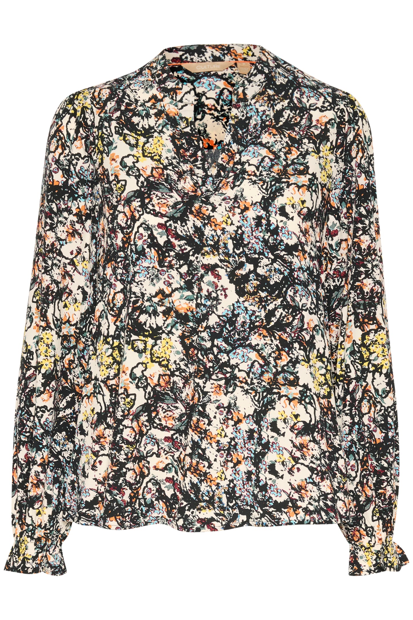 CULTURE SIKA BELLO BLOUSE IN BLACK AND ORANGE FLOWER PRINT