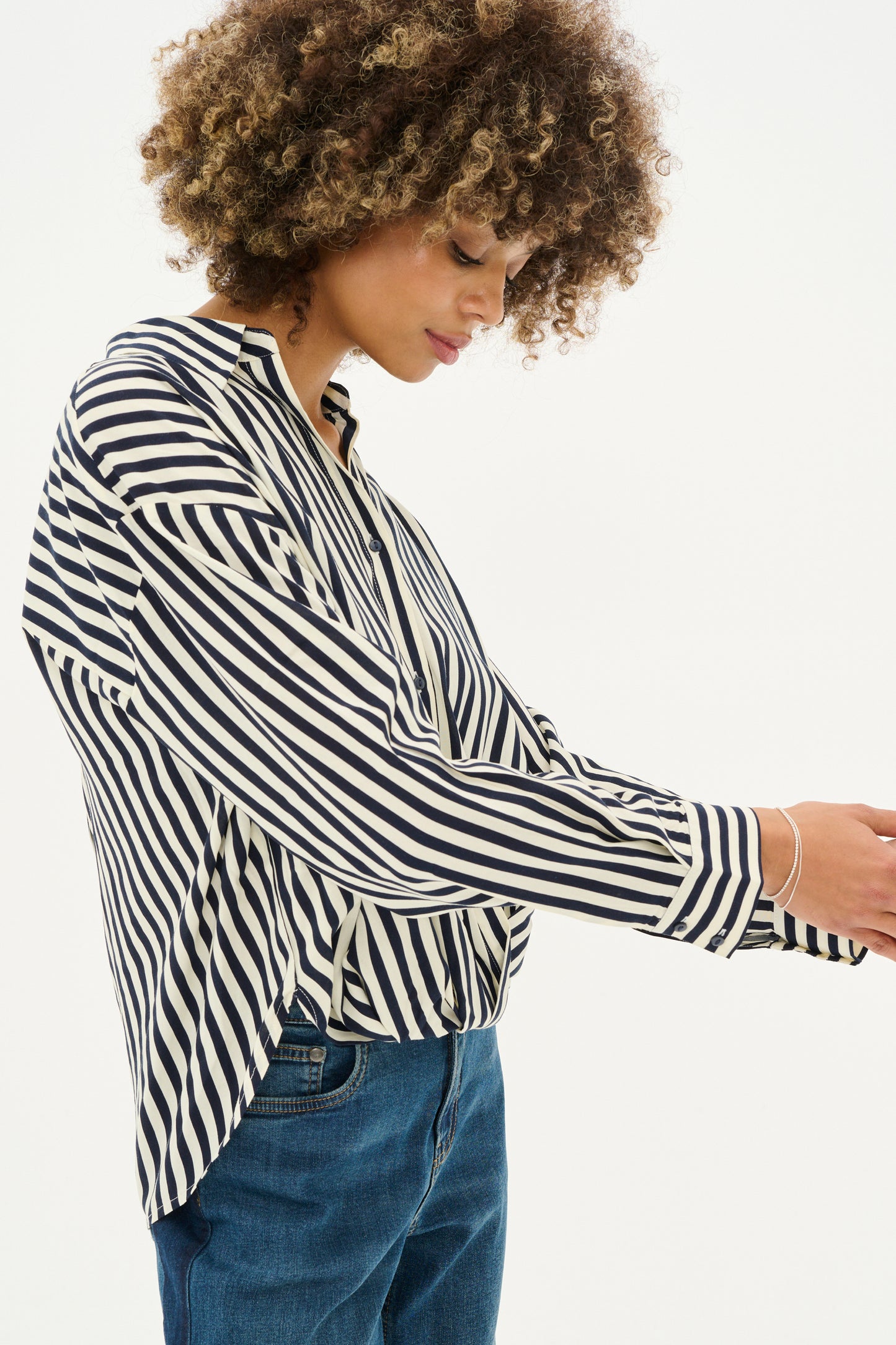 CULTURE DENIA KNOT SHIRT IN SALUTE AND WHITE STRIPE