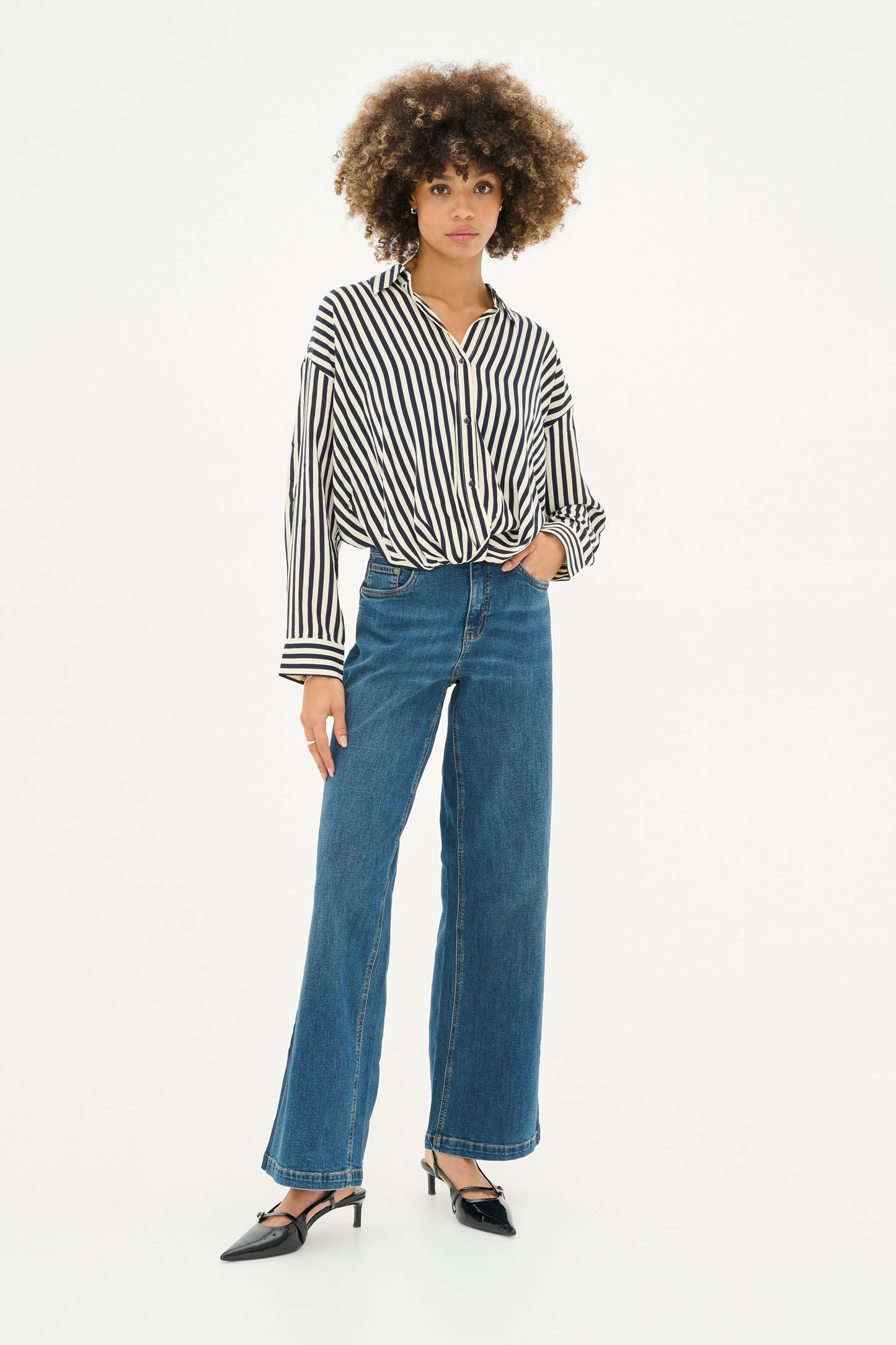 CULTURE DENIA KNOT SHIRT IN SALUTE AND WHITE STRIPE