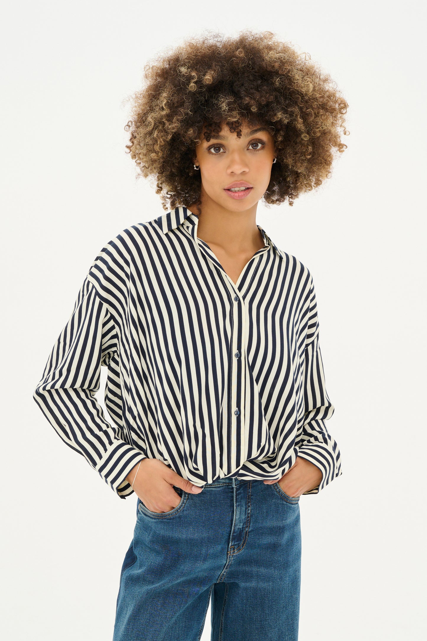 CULTURE DENIA KNOT SHIRT IN SALUTE AND WHITE STRIPE