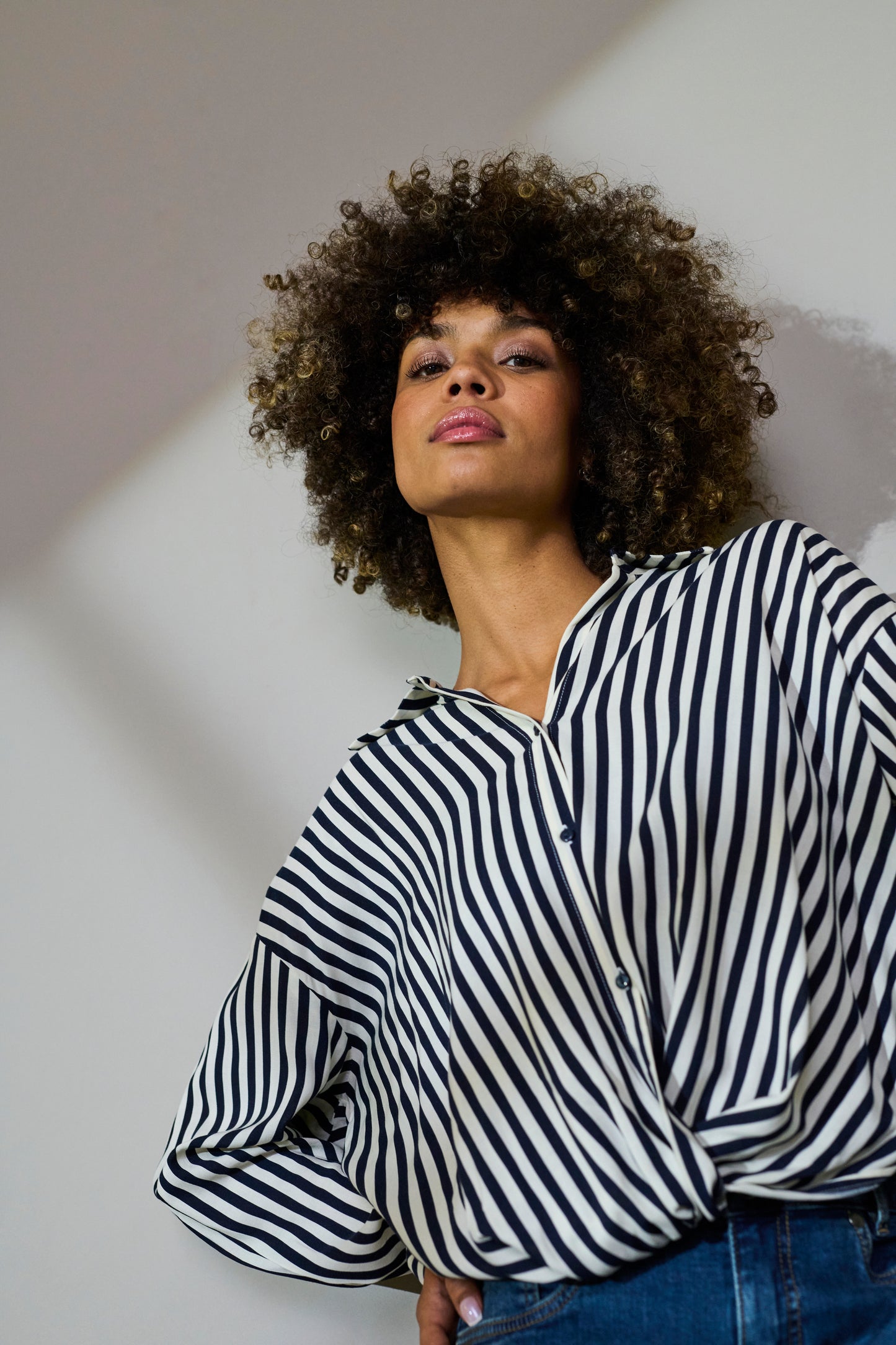 CULTURE DENIA KNOT SHIRT IN SALUTE AND WHITE STRIPE