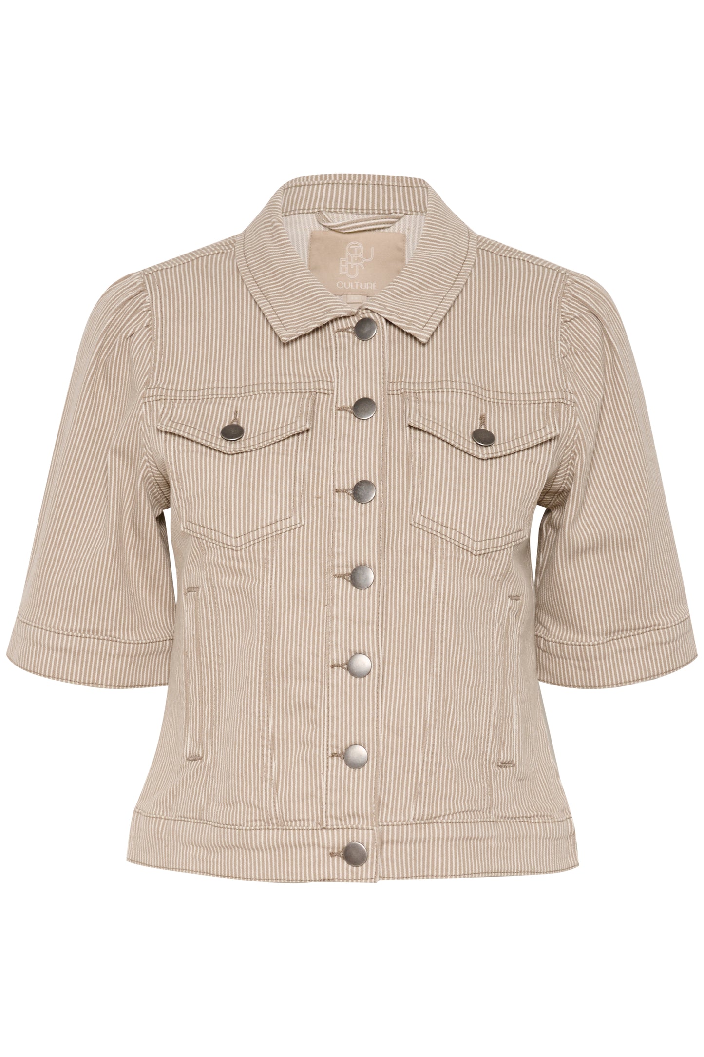 CULTURE MILKY SHORT SLEEVE JACKET IN DUNE/WHITE STRIPE