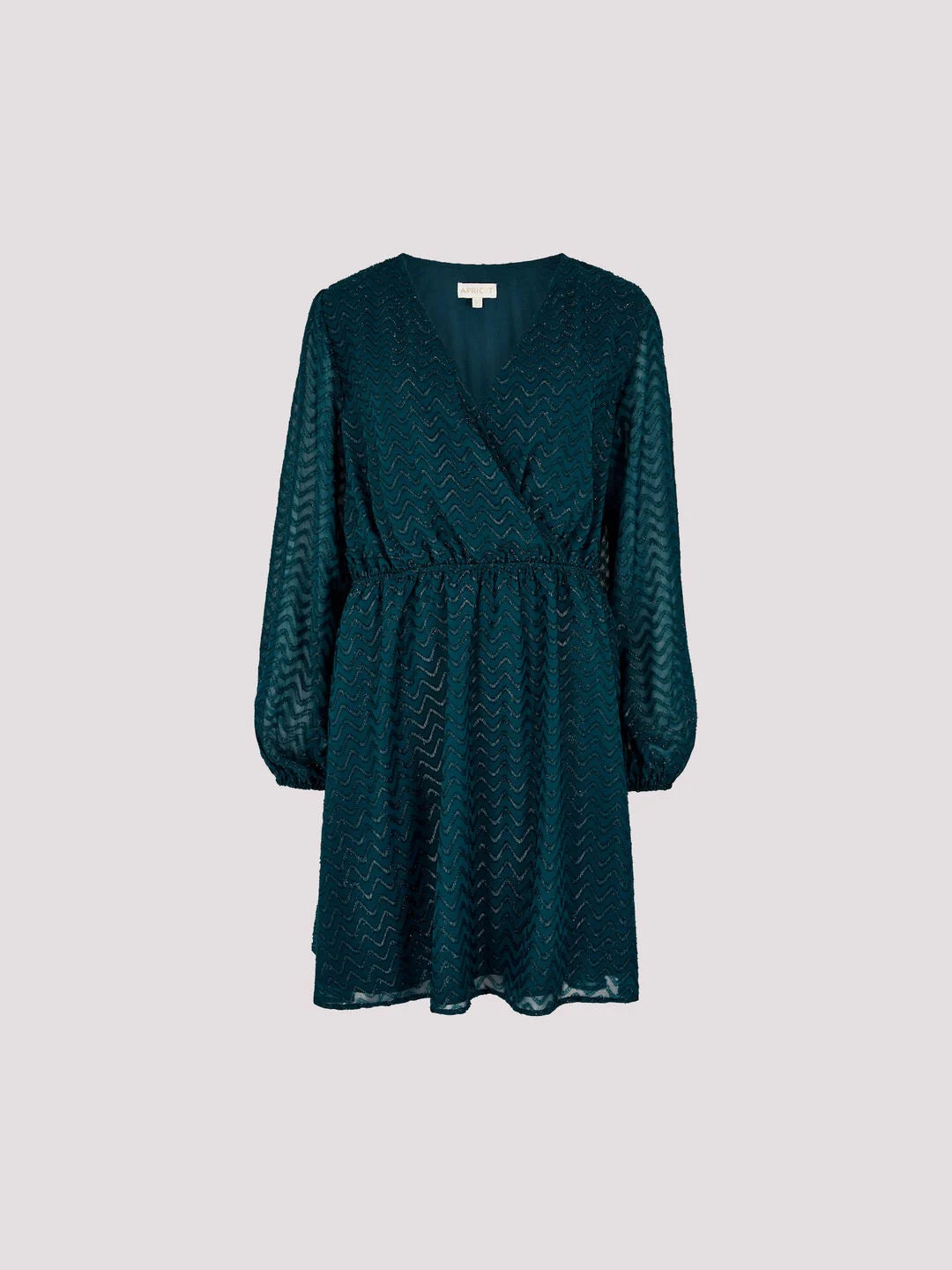 APRICOT CHEVRON SHIMMER JACQUARD WRAP DRESS IN TEAL