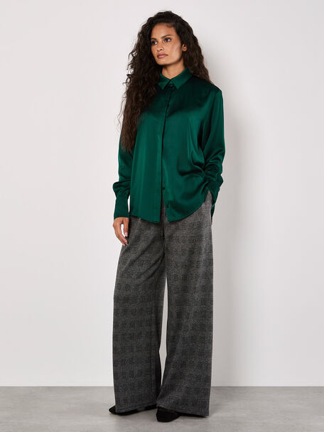 APRICOT OVERSIZED SATIN HI LOW SHIRT IN GREEN